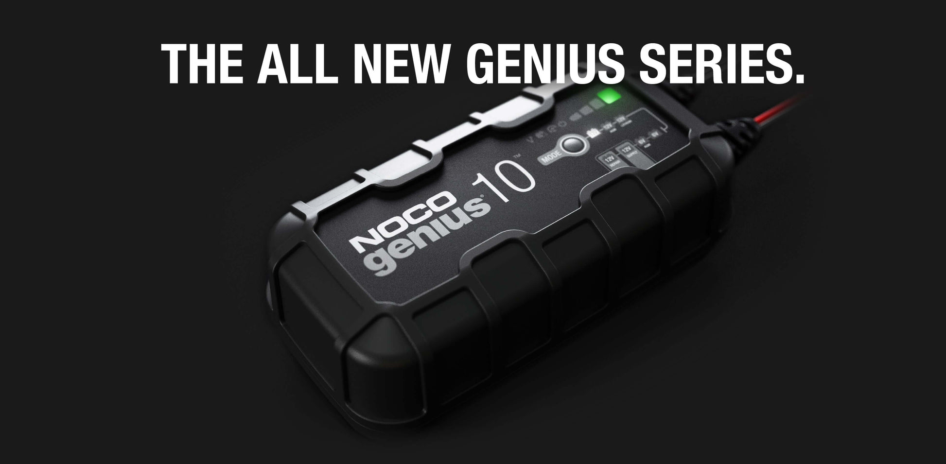 NOCO GENIUS10 10A Battery Charger for 6V and 12V batteries, available at Cabin Depot, shown on dark background