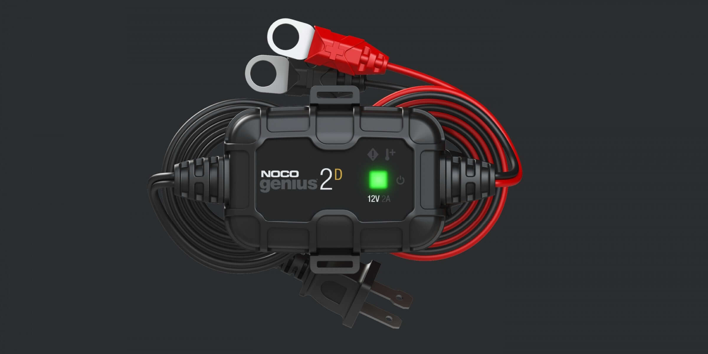 NOCO GENIUS2D 2A direct-mount battery charger for 12V lead-acid batteries available at Cabin Depot, featuring efficient design.