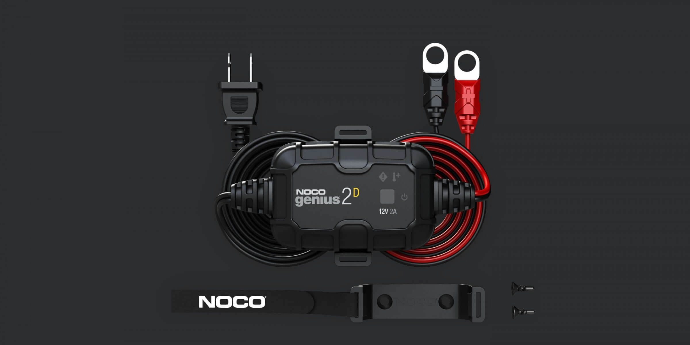 NOCO Genius2D 2A Direct-Mount Battery Charger from Cabin Depot; compact, energy-efficient maintainer for 12V lead-acid batteries.