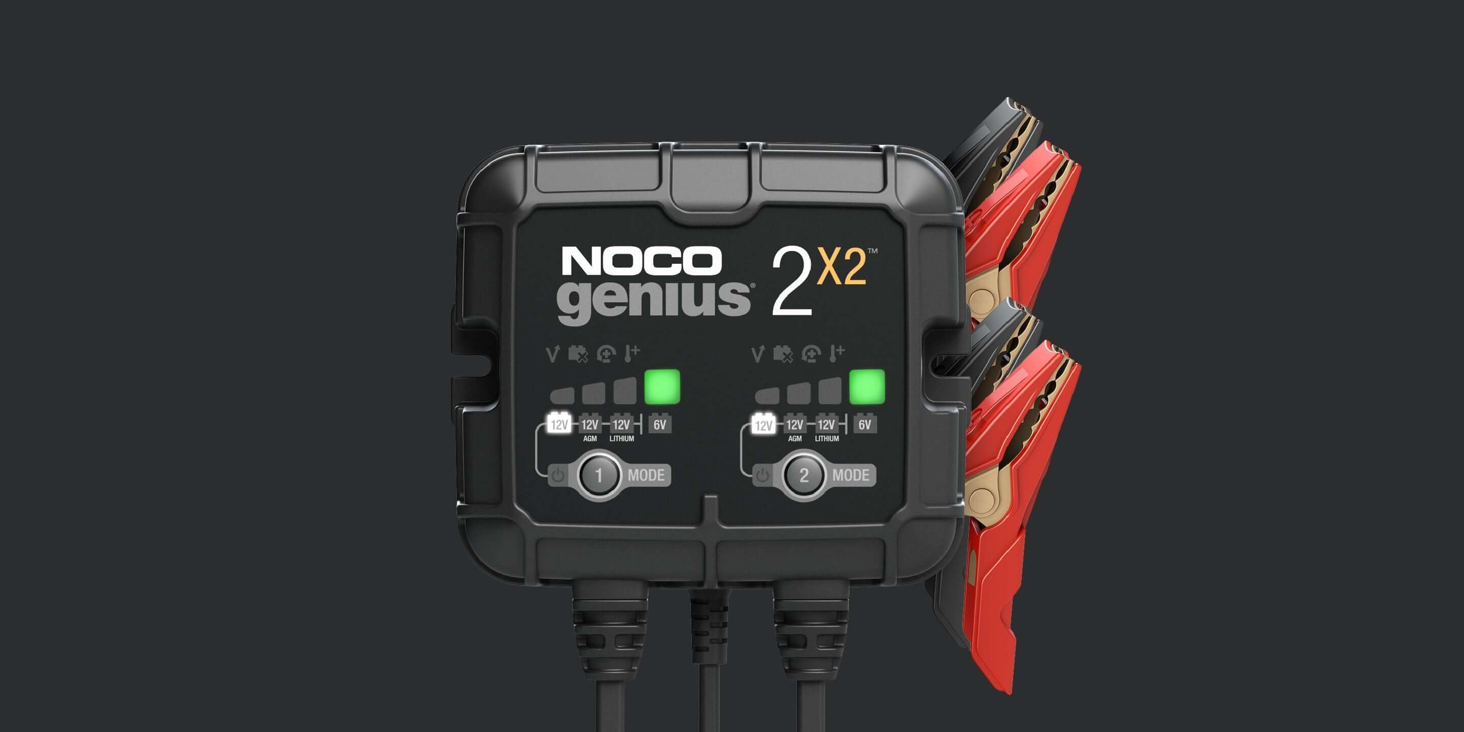 NOCO GENIUS2X2 4A Battery Charger, 2-Bank Maintainer and Desulfator, available at Cabin Depot.