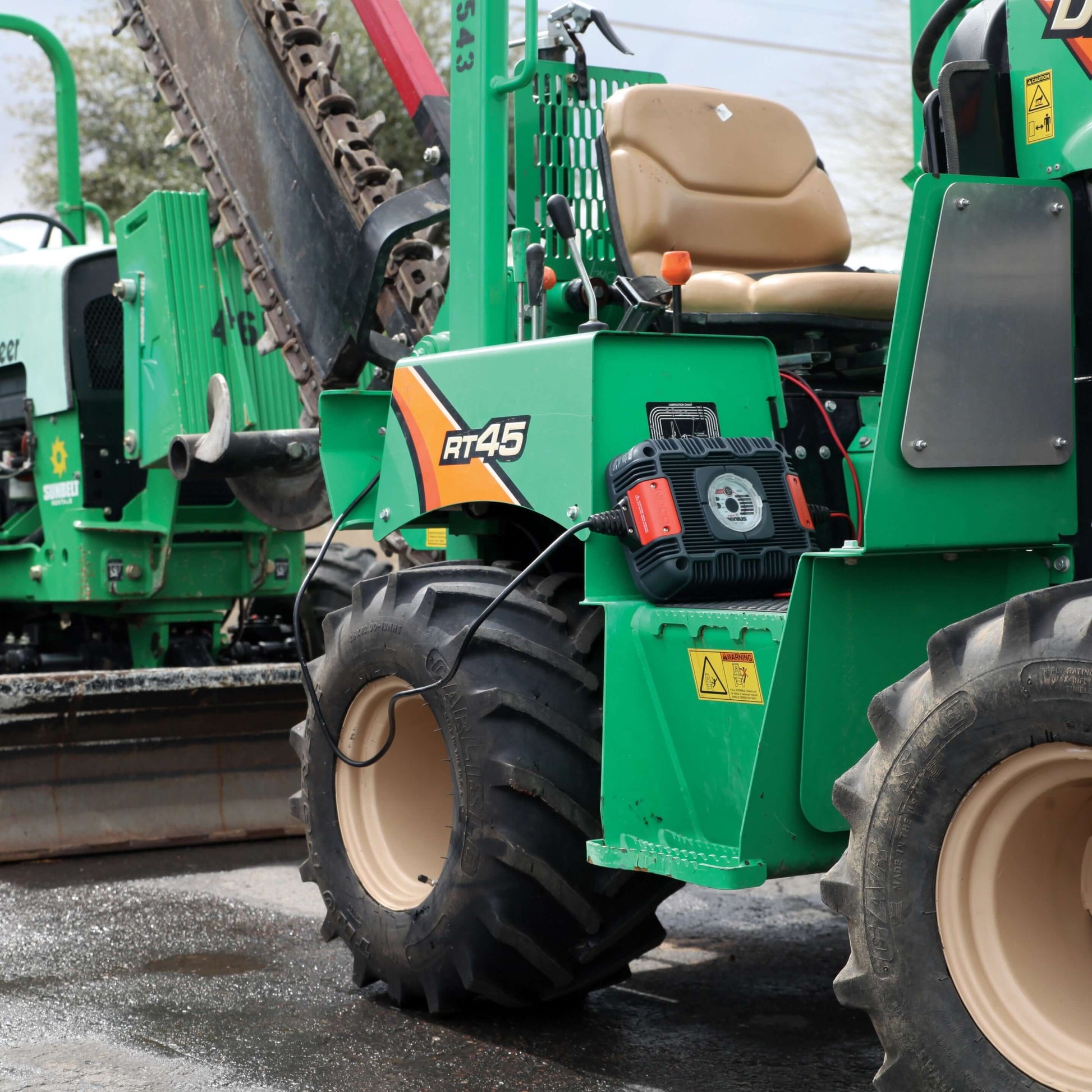 NOCO 24V 40A Industrial Charger on construction equipment, Cabin Depot battery solution for electric vehicles and machinery