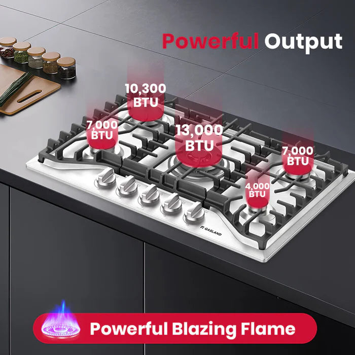 Gaslandchef 30" 5 Burner Gas Cooktop With Griddle - Stainless Steel