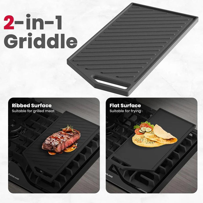 Gaslandchef 30" 5 Burner Gas Cooktop With Griddle - Stainless Steel