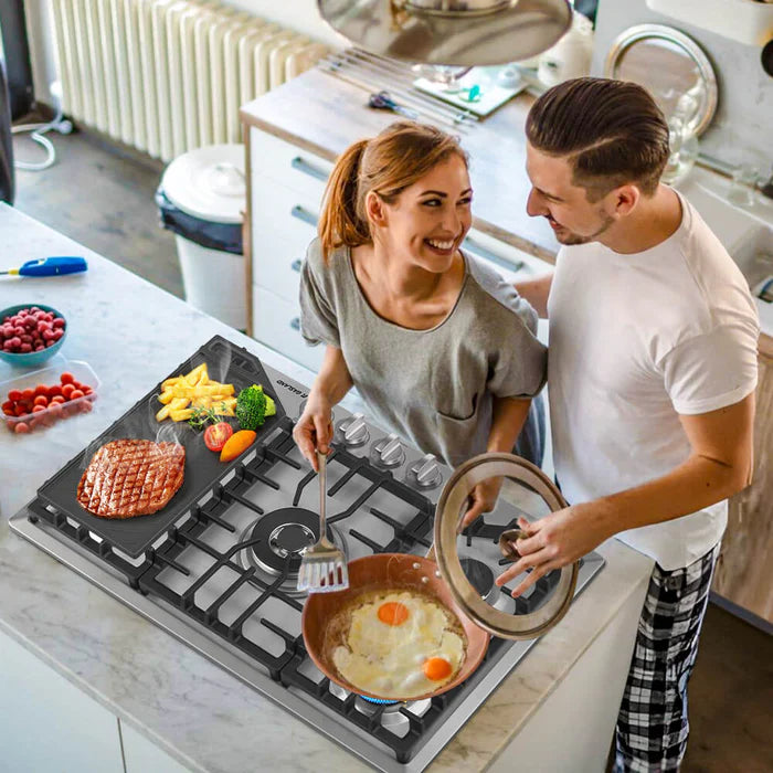 Gaslandchef 30" 5 Burner Gas Cooktop With Griddle - Stainless Steel