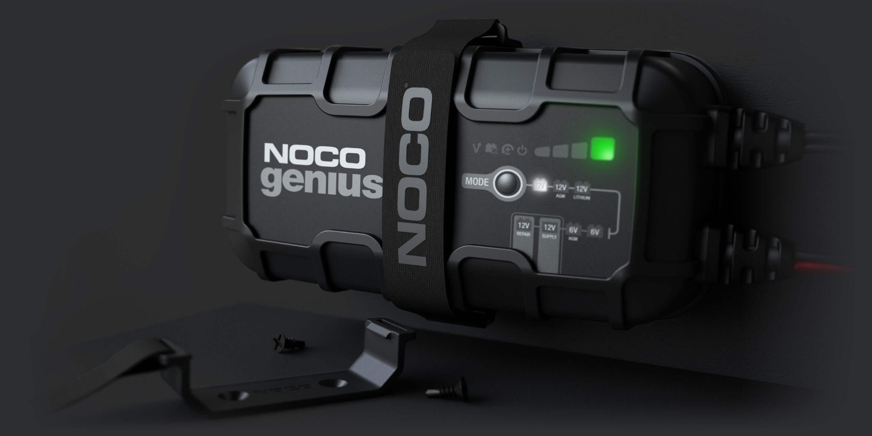 NOCO GENIUS10 10A Battery Charger and Maintainer, available at Cabin Depot, for 6V and 12V automotive and marine batteries.