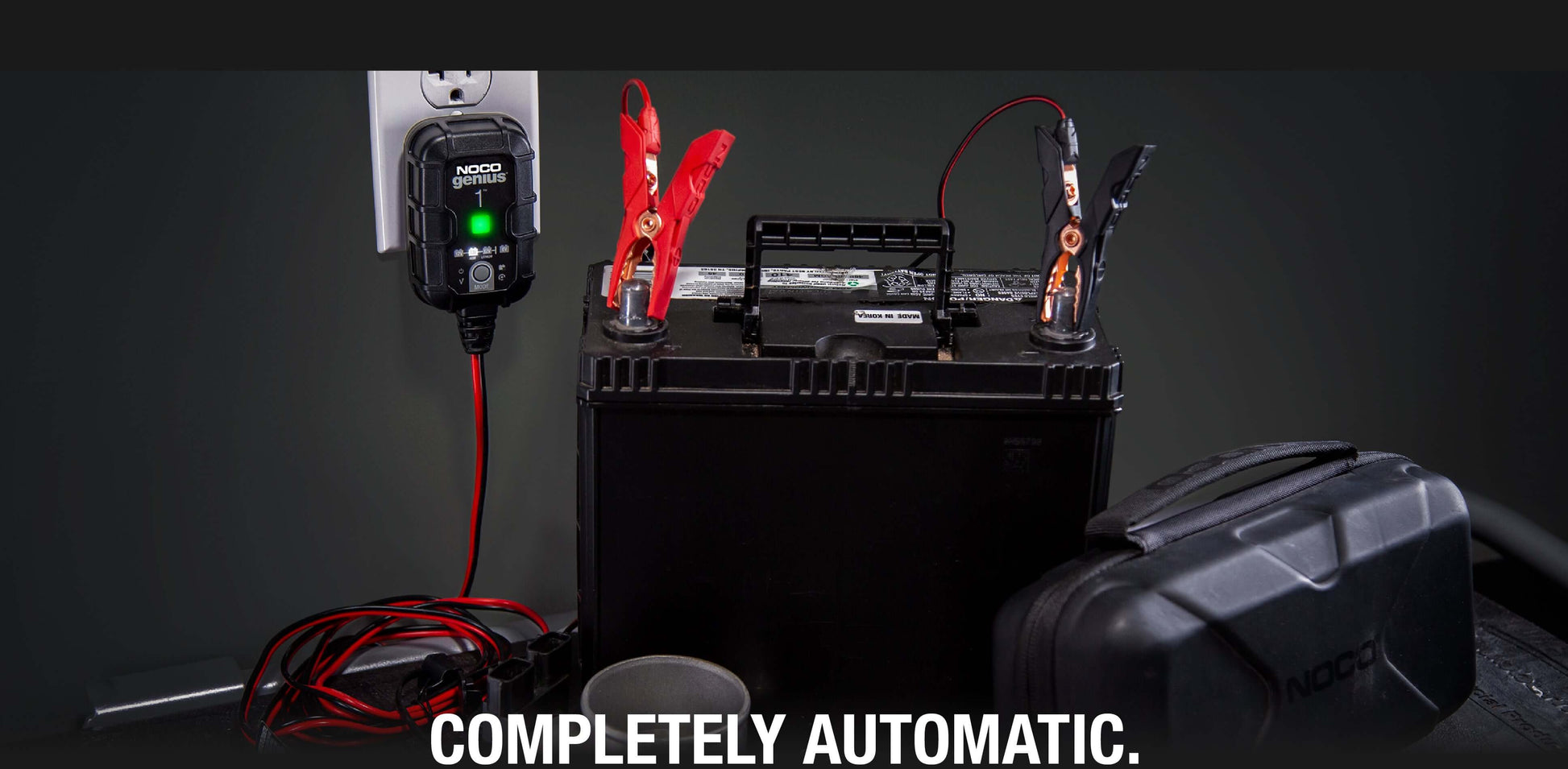 NOCO GENIUS1 1A Battery Charger Charging a Lead-Acid Battery - Available at Cabin Depot, Automatic Charger & Maintainer