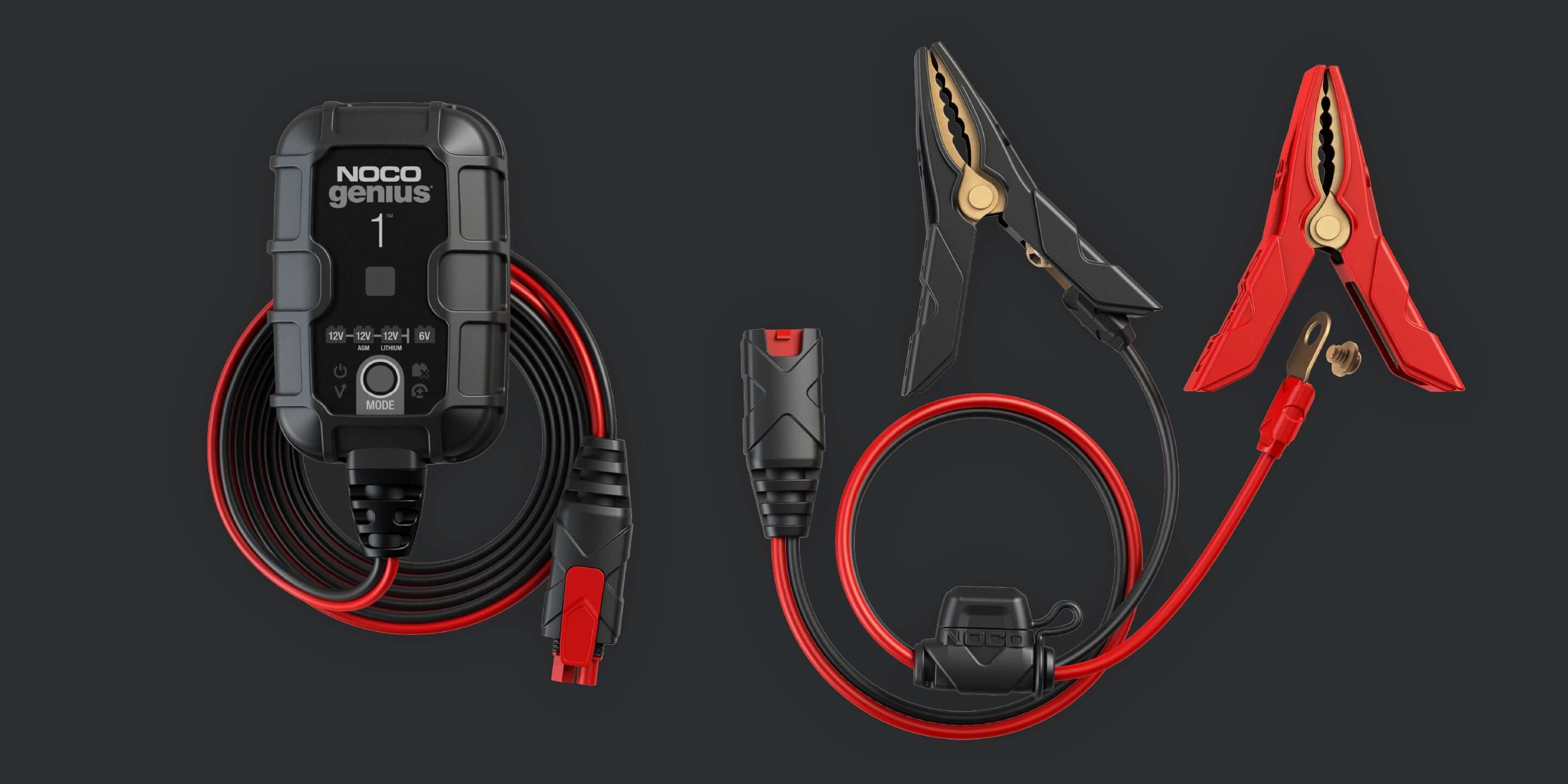 NOCO GENIUS1 1A Battery Charger from Cabin Depot, featuring compact, energy-efficient design for 6V and 12V maintenance.