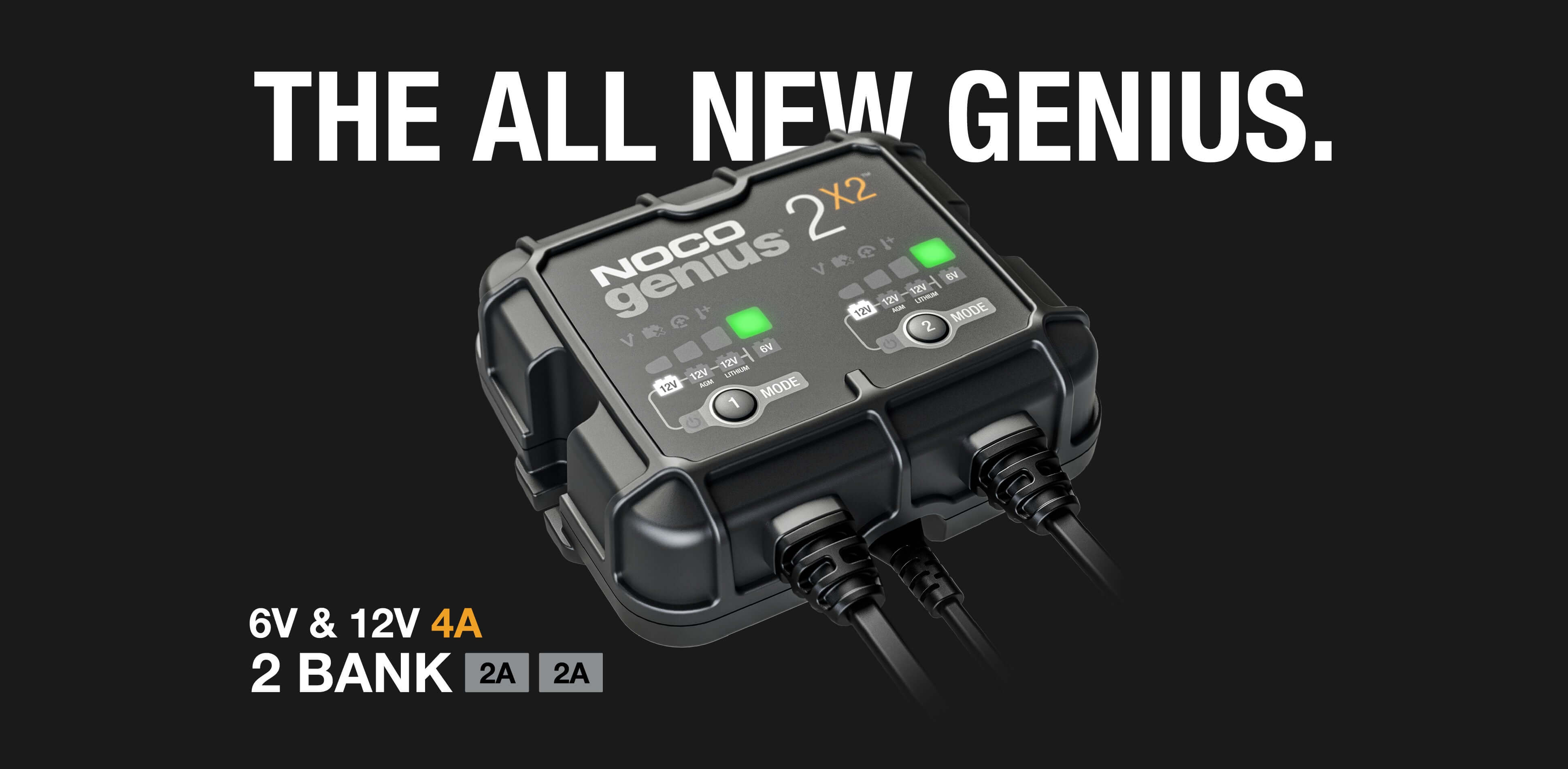 NOCO GENIUS2X2 4A Battery Charger 2 Bank, Maintainer and Desulfator available at Cabin Depot. Compact, energy-efficient design.