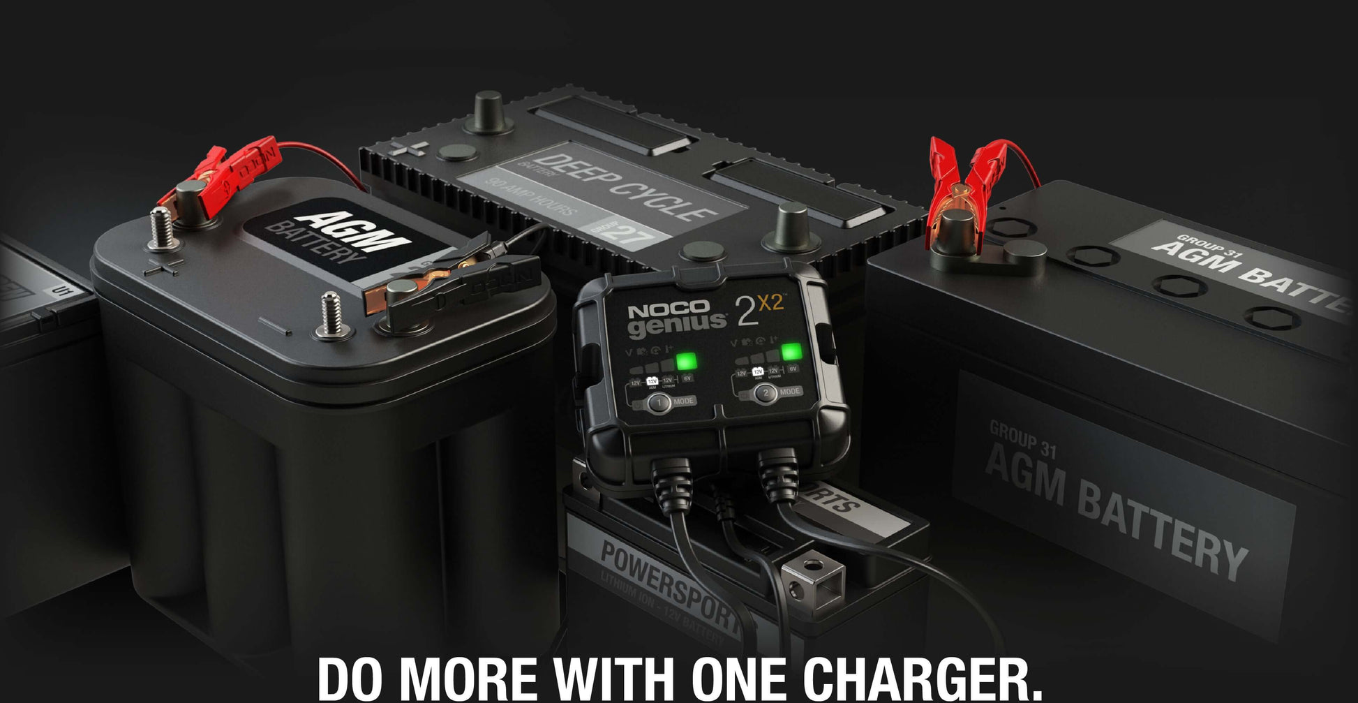 NOCO GENIUS2X2 4A Battery Charger for AGM Batteries, 2-Bank Maintainer at Cabin Depot. Compact, efficient power solution for vehicles.