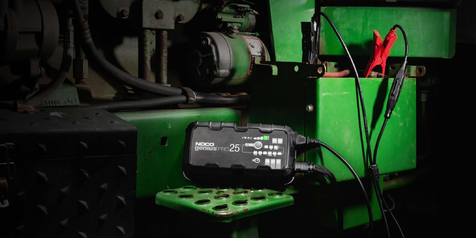 NOCO 25A Pro Battery Charger in use, Cabin Depot offering versatile 6V, 12V, 24V smart charging for automotive, marine batteries.