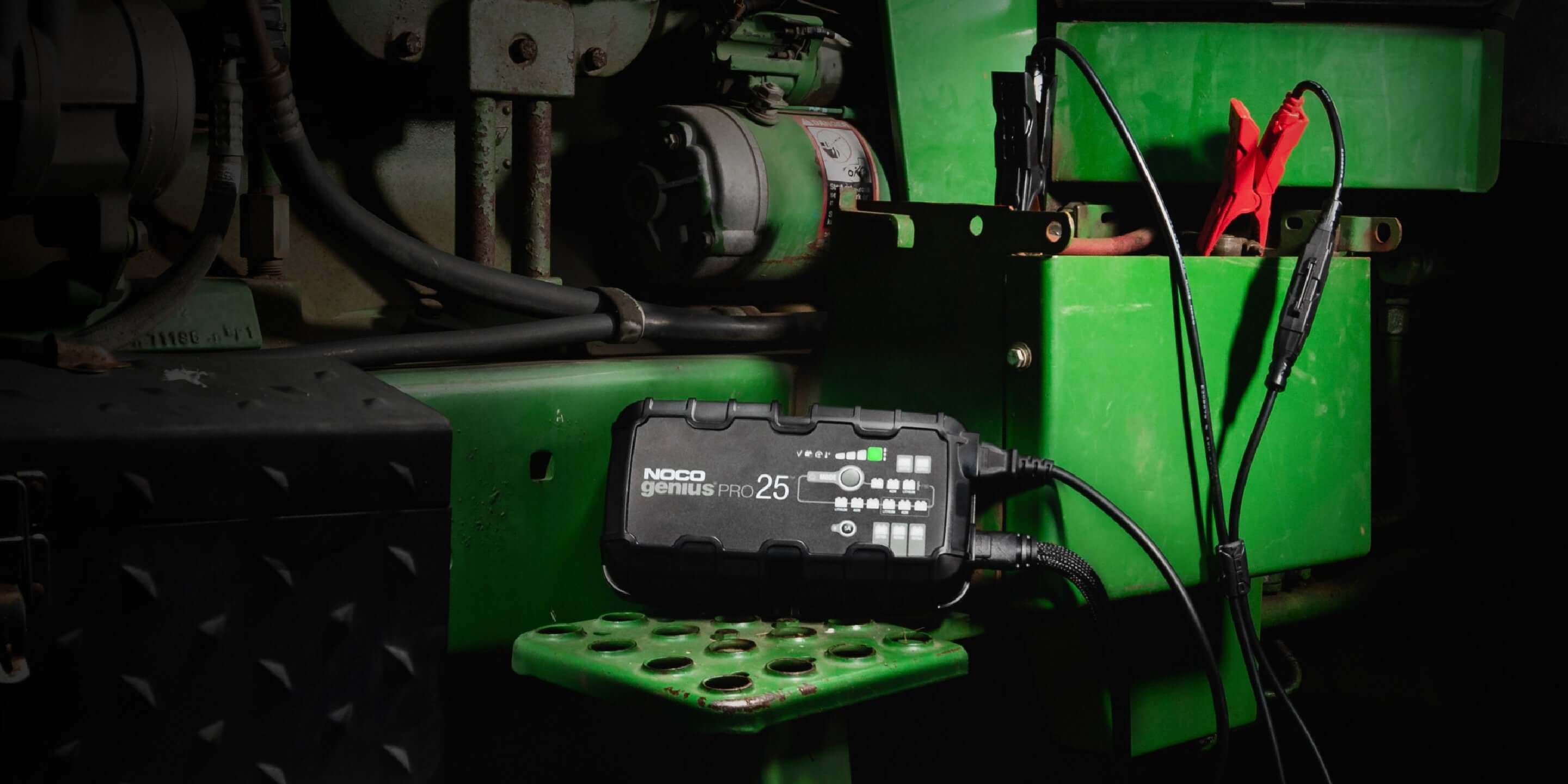 NOCO 25A Pro Battery Charger in use, Cabin Depot offering versatile 6V, 12V, 24V smart charging for automotive, marine batteries.