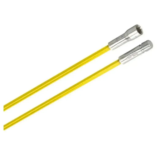 Yellow fibreglass Imperial 1.5M chimney brush rod with 3/8" NPSM threaded metal connectors for flexible chimney cleaning.