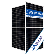 JA Solar 590W bifacial solar panel with double glass design for higher energy output, available at Cabin Depot