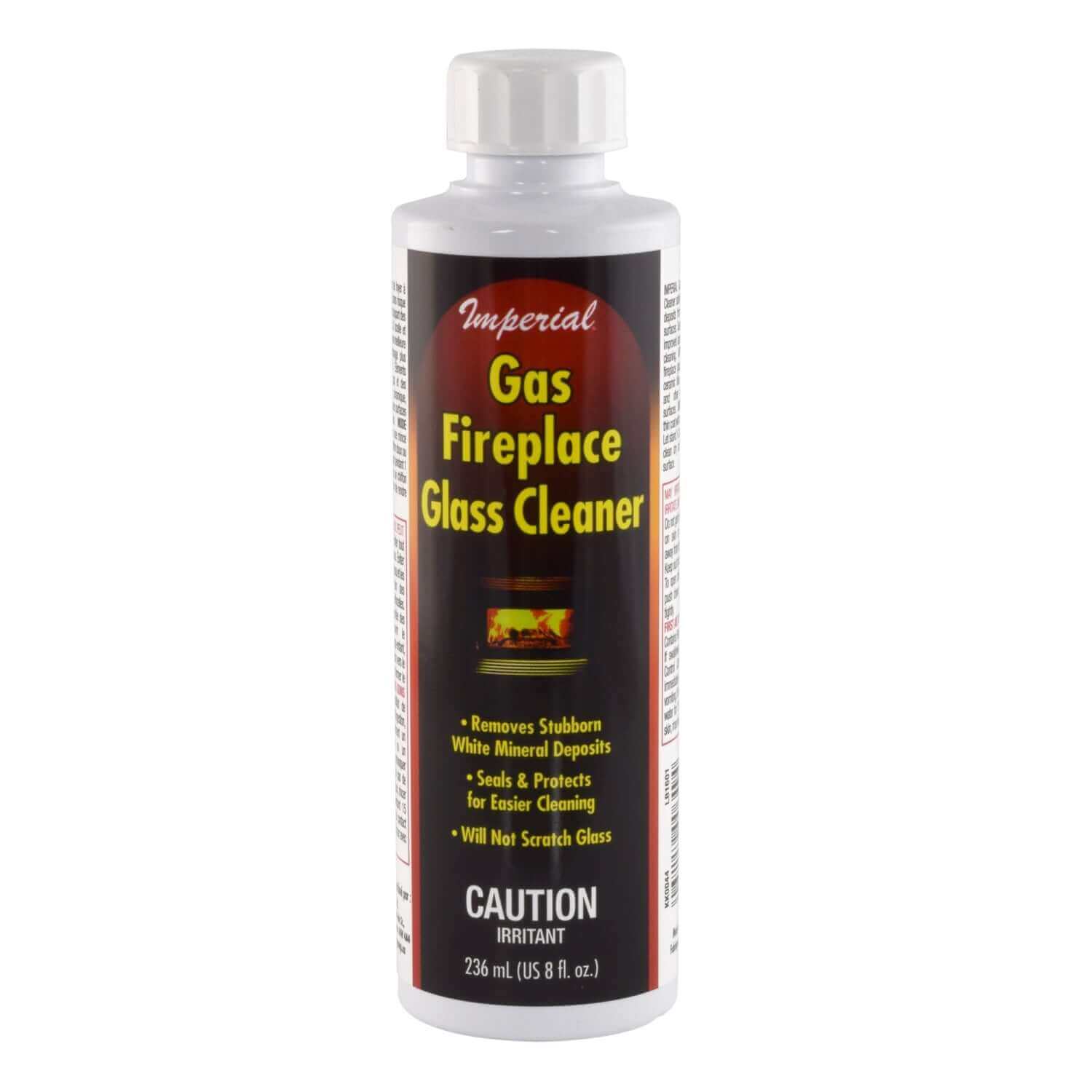 Imperial 8 oz. Gas Fireplace Glass Cleaner, non-scratch formula for BBQ, tiles, marble. Available at Cabin Depot.