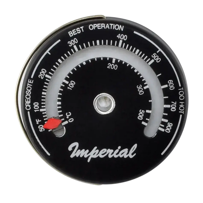 Imperial Magnetic Stove Thermometer for single wall pipes displaying temperature with easy-to-read dial and built-in magnet.