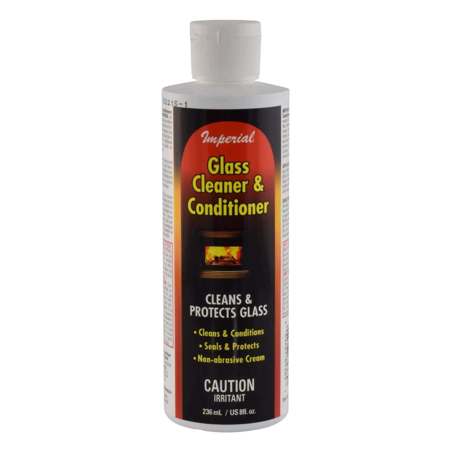 Imperial 8 fl. oz Glass Cleaner & Conditioner - Cabin Depot, cleans soot, smoke, carbon, non-abrasive, protects glass surfaces.