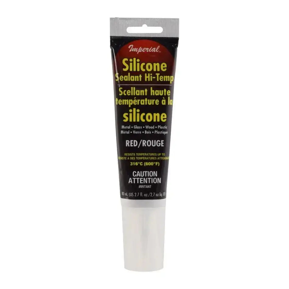 Imperial 2.7 fl. oz. Red Silicone Sealant for high-temp applications by Cabin Depot, waterproof and flexible for metal, glass, wood, plastic.