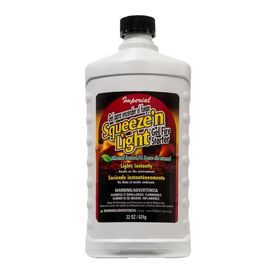 Imperial 22oz Squeeze'n Light Fire Starter Gel from Cabin Depot, ideal for clean, odorless ignition of stoves and fireplaces.