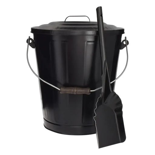 Black Imperial Ash Container and Shovel Set for wood stove ash storage and transportation.