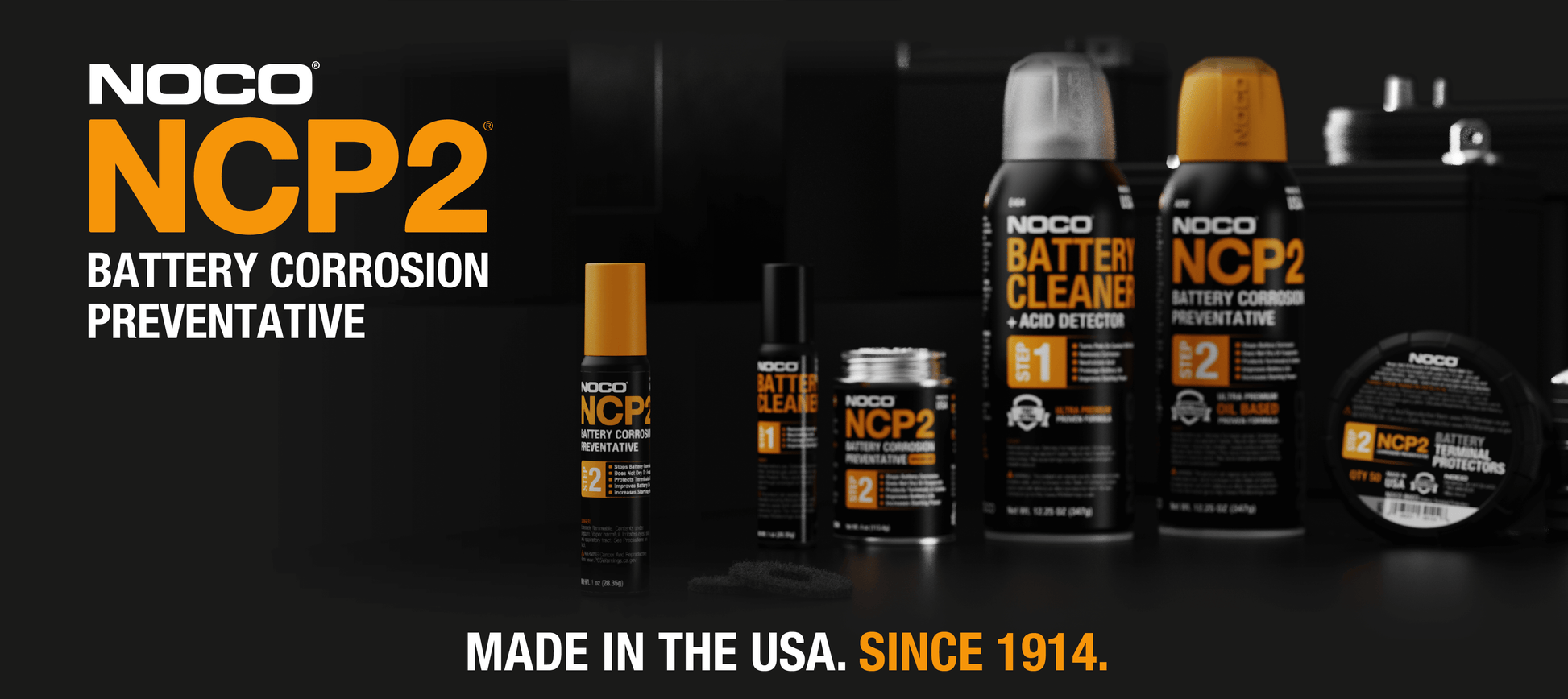 NOCO NCP2 Battery Corrosion Preventative kit displayed with various products, promoting protection against battery acid fumes. Cabin Depot.