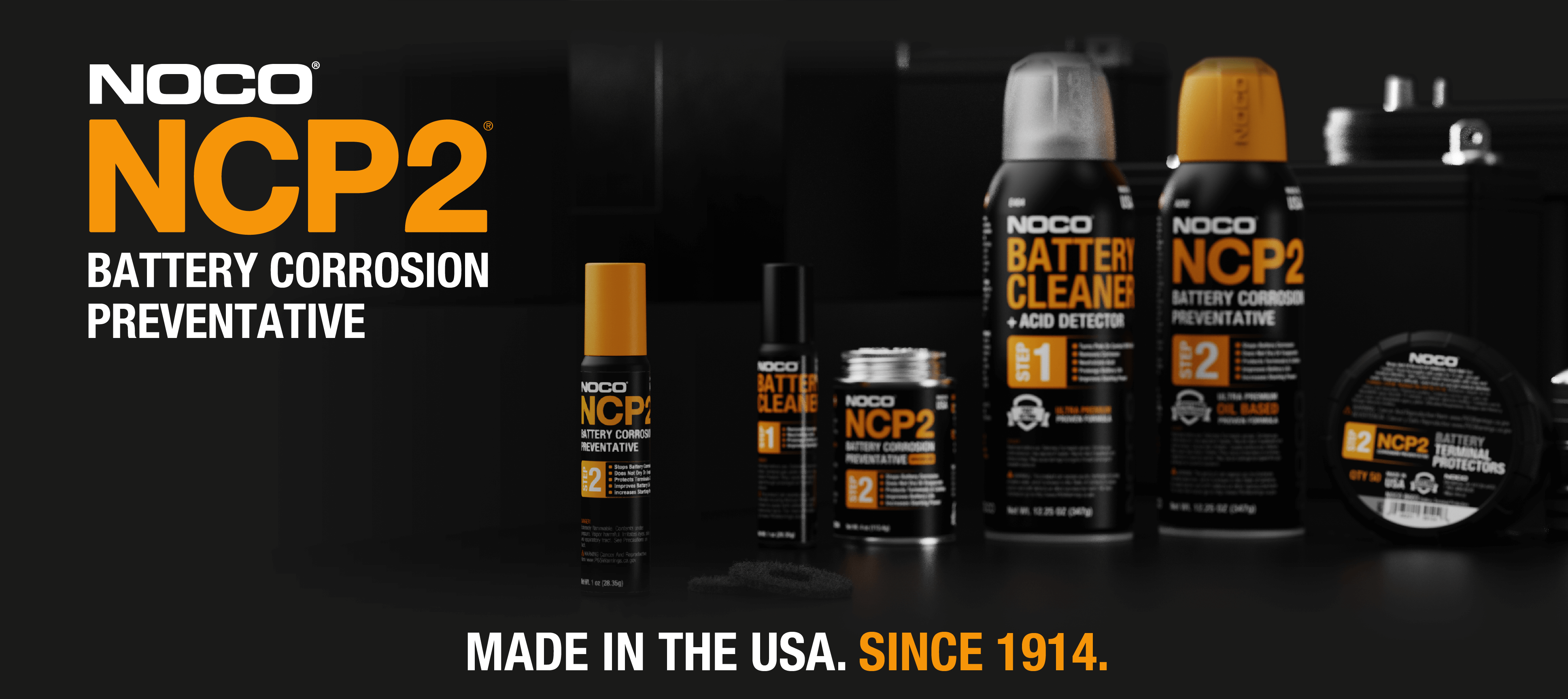 NOCO NCP2 Battery Corrosion Preventative kit displayed with various products, promoting protection against battery acid fumes. Cabin Depot.