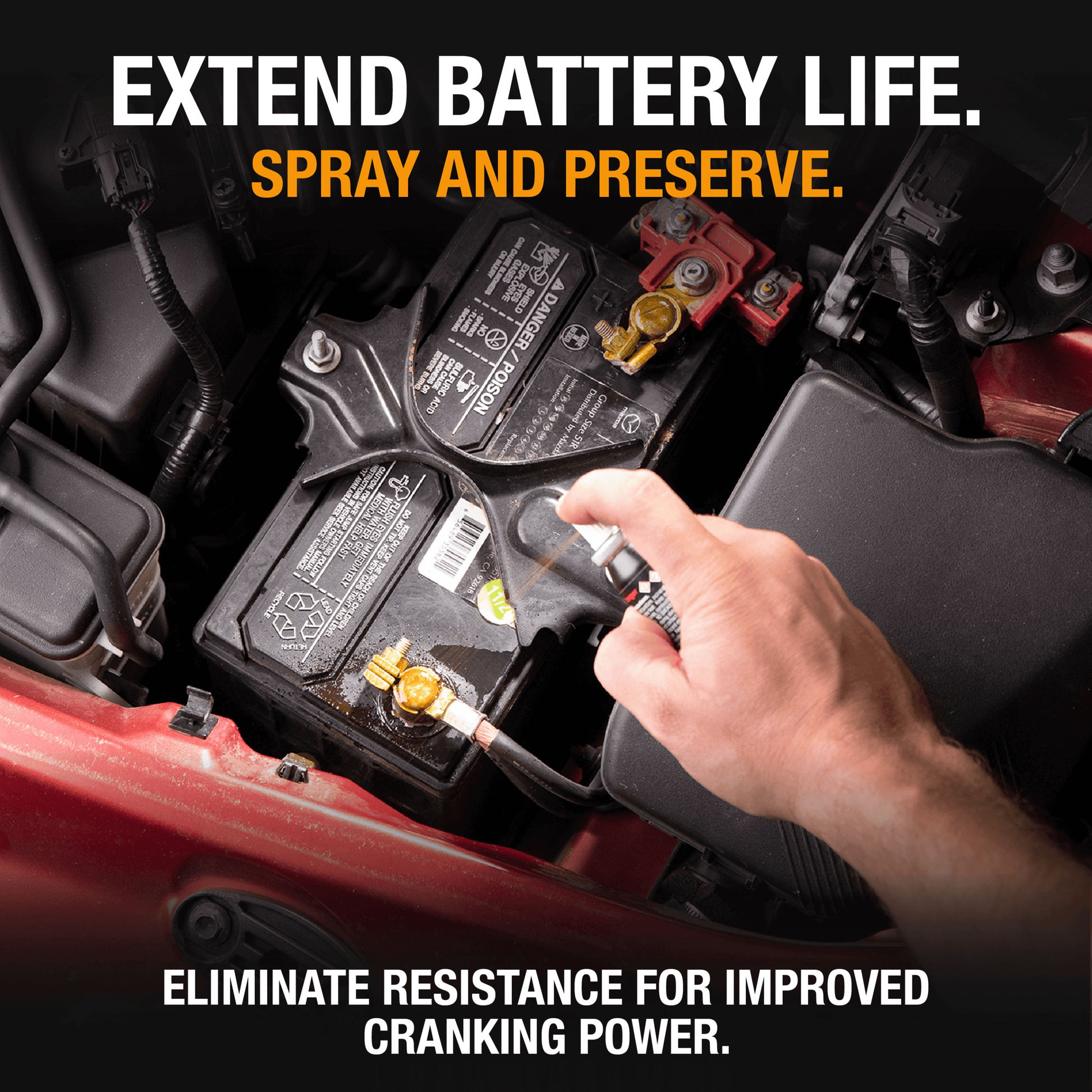 Applying NOCO Battery Treatment Kit to prevent corrosion and extend battery life, available at Cabin Depot.