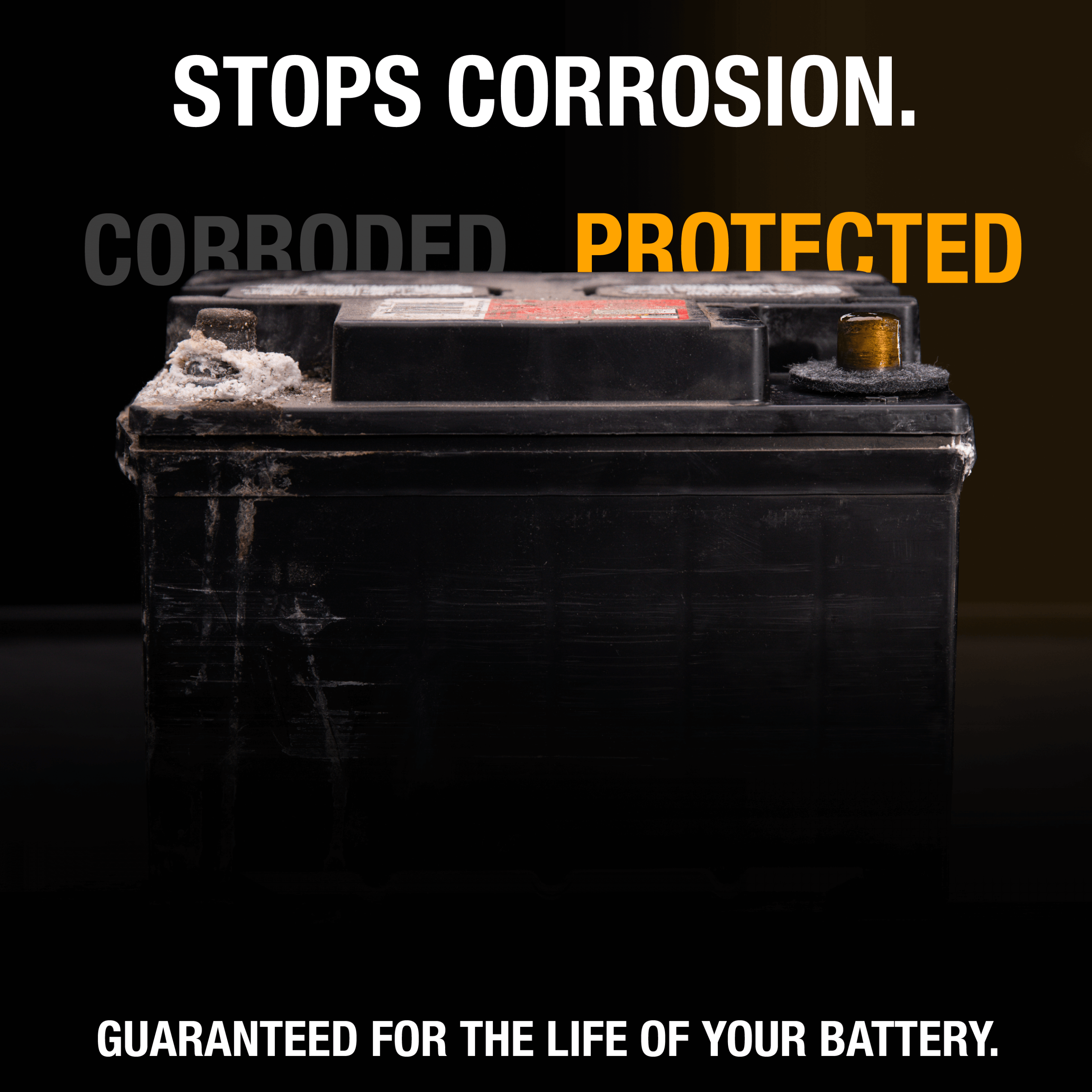 Battery showing corrosion and protection with NOCO Kit from Cabin Depot.