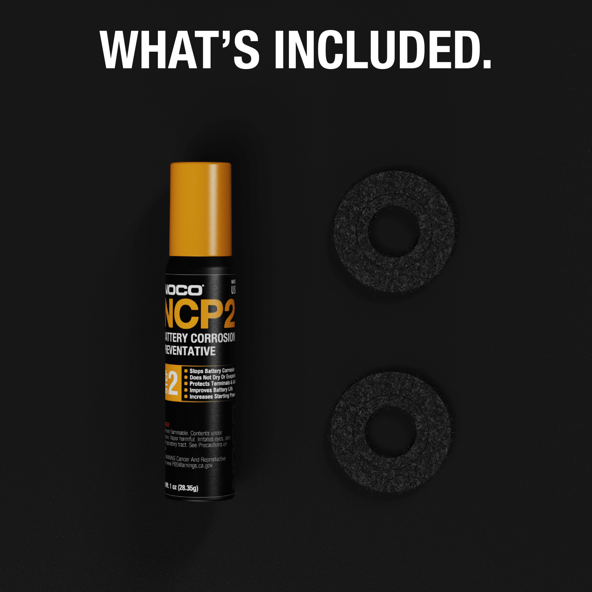 NOCO NCP2 battery terminal treatment kit, with corrosion preventer spray and protection rings, available at Cabin Depot.