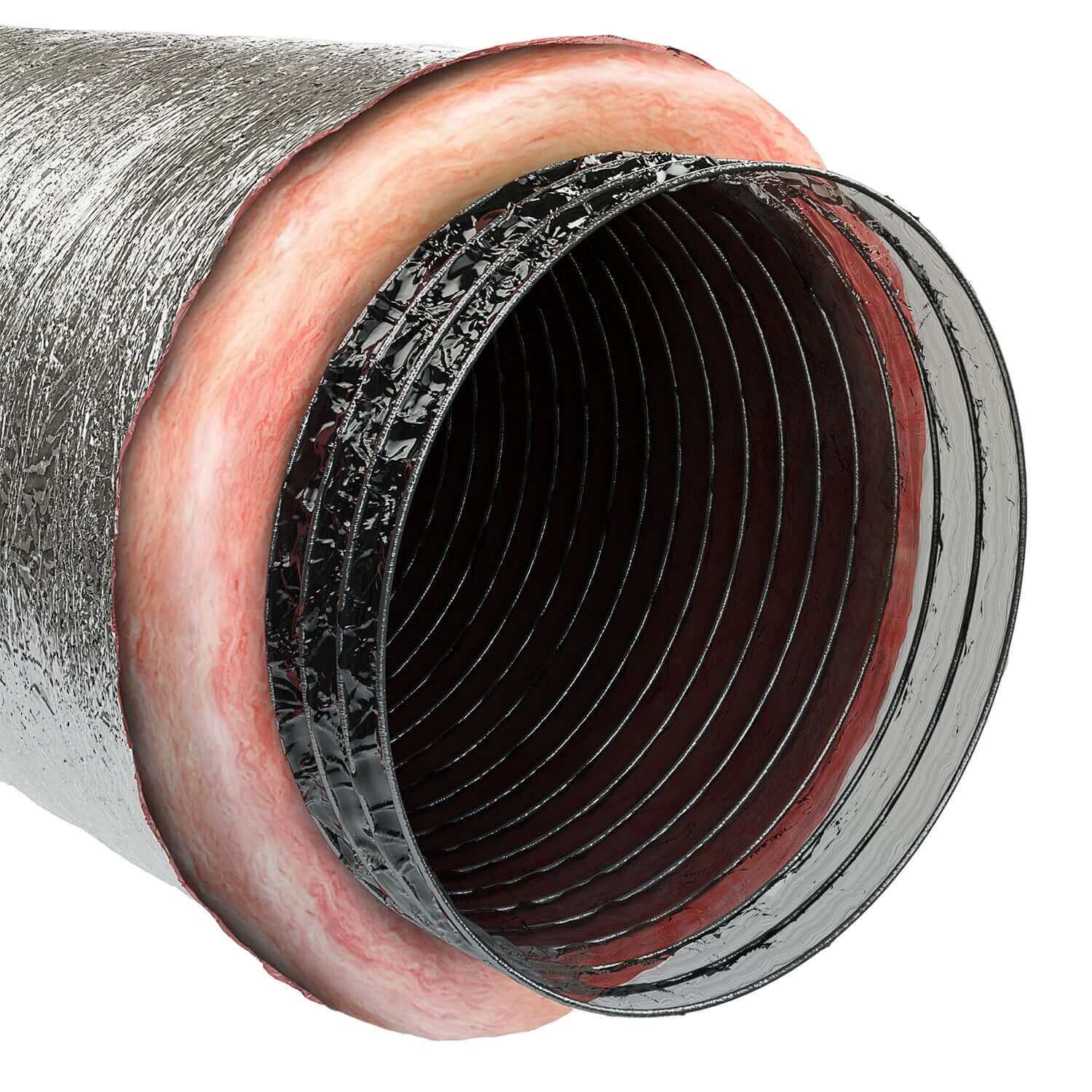 Imperial 4" x 25' insulated air duct silver for wood stoves and HVAC systems, UL 181 Class 1, available at Cabin Depot
