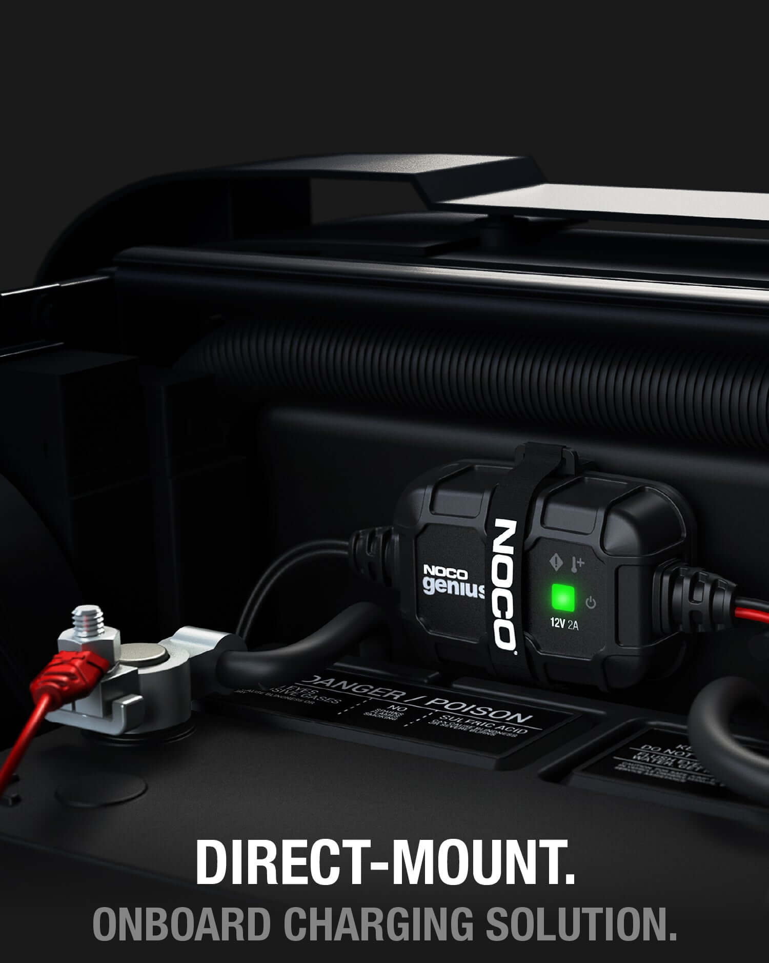 NOCO GENIUS2D 2A Charger, Direct-Mount, Onboard Charging Solution for 12V Batteries, Available at Cabin Depot