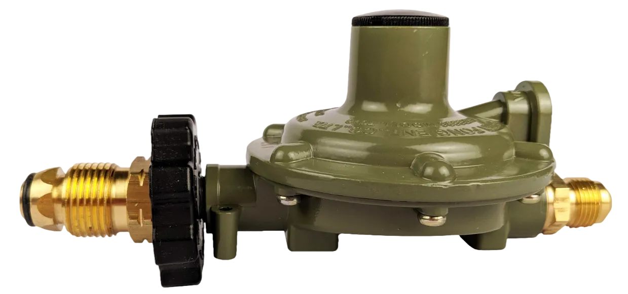 Green mechanical device with brass fittings