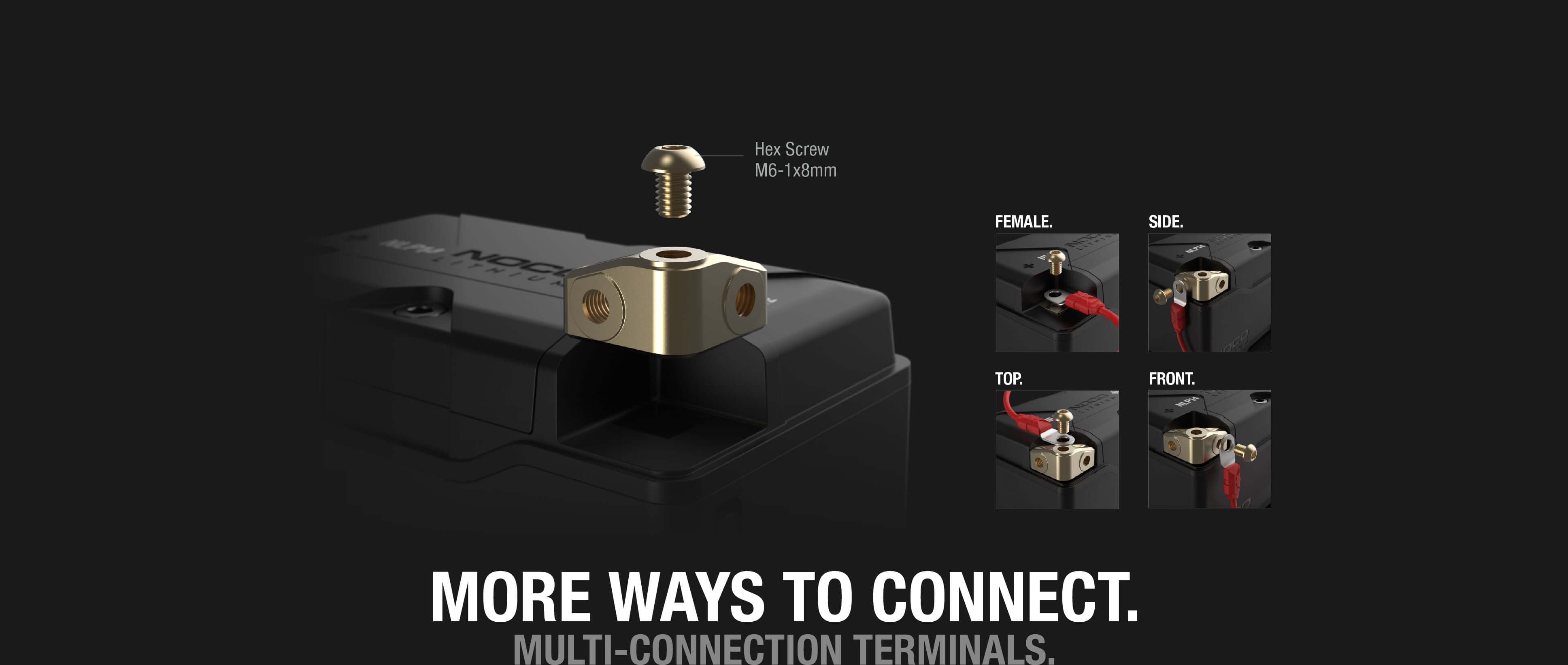 NOCO Group 14 500A Lithium Powersport Battery with multi-connection terminals available at Cabin Depot.