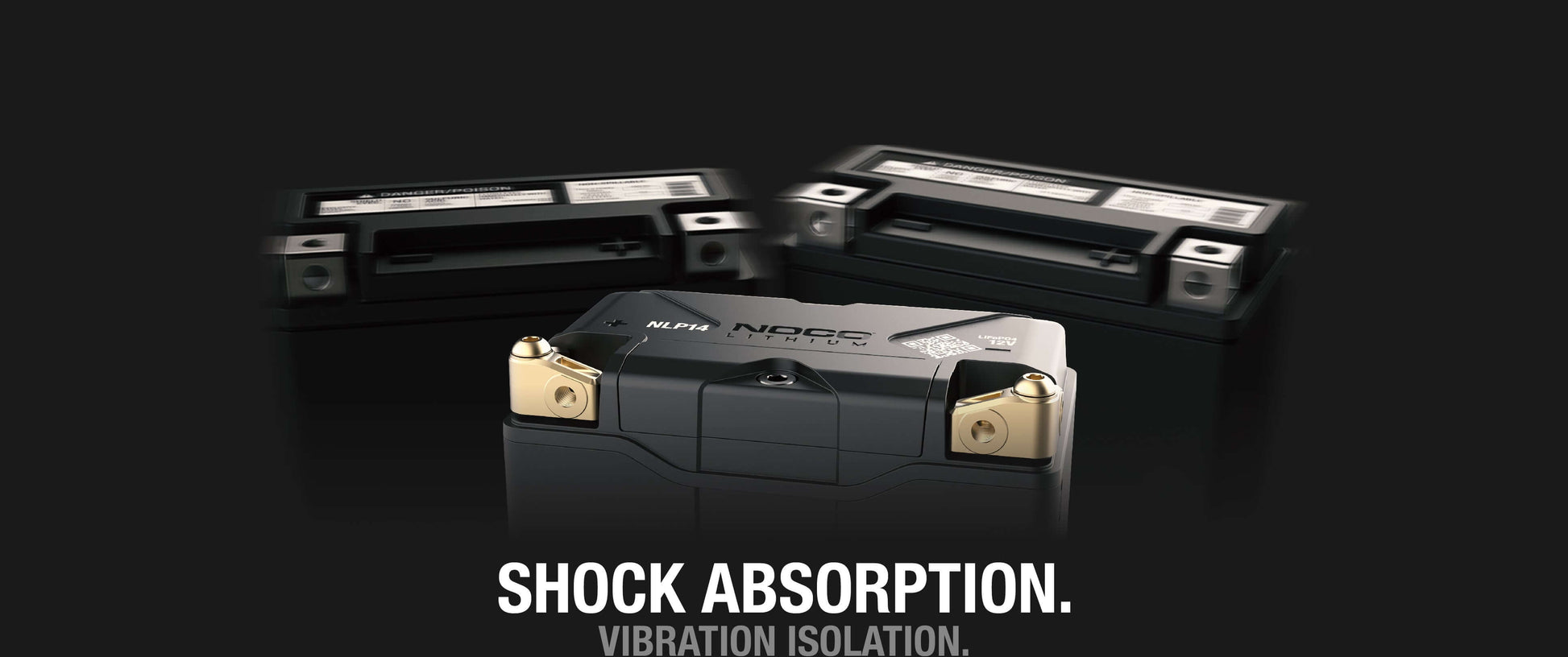 NOCO Group 14 Powersports Battery with shock absorption for motorcycles, available at Cabin Depot.