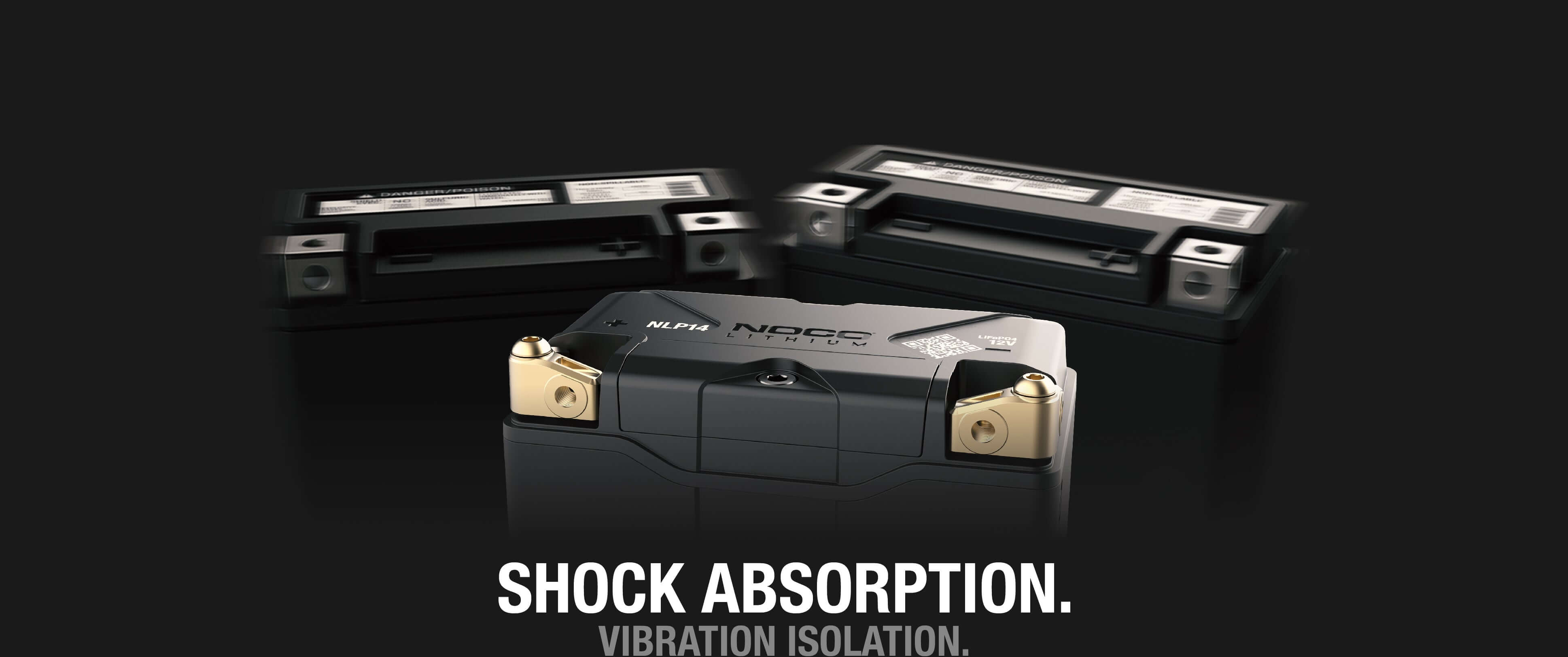 NOCO Group 14 Powersports Battery with shock absorption for motorcycles, available at Cabin Depot.