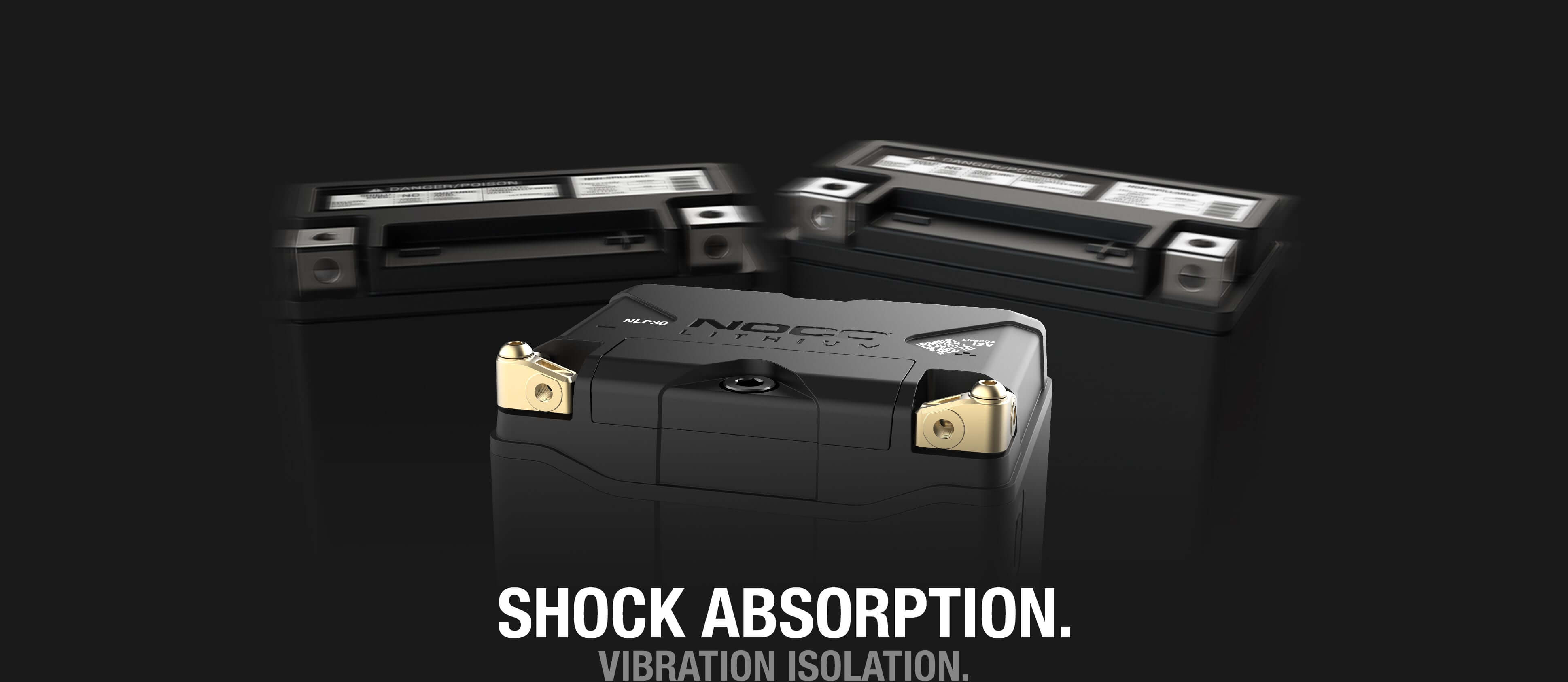 NOCO Lithium NLP30 cabin depot battery with shock absorption and vibration isolation features for enhanced powersports performance.