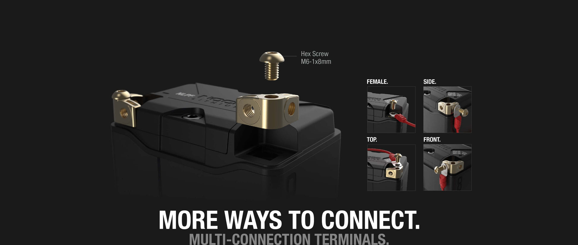 NOCO Lithium NLP5 12V Powersport Battery connections - Cabin Depot multi-connection terminals for enhanced versatility