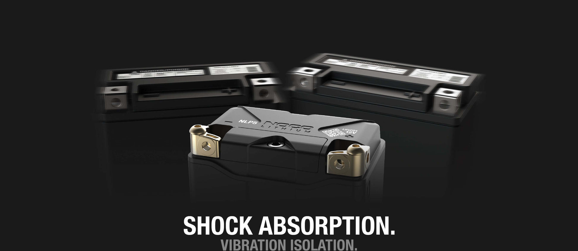 NOCO Group 5 Powersports Battery, 250A Lithium, enhanced shock absorption and vibration isolation, available at Cabin Depot.