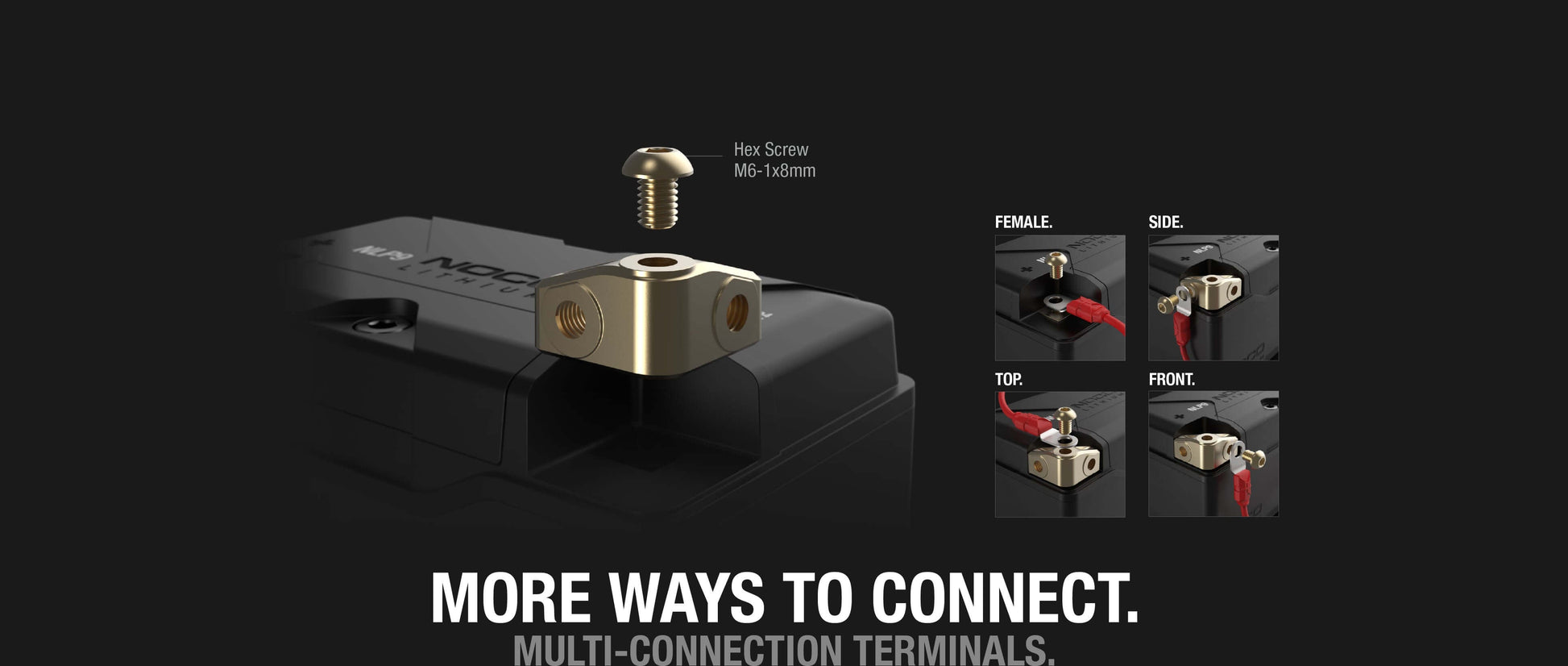 NOCO Lithium NLP9 Battery with multi-connection terminals for versatile installation, available at Cabin Depot.