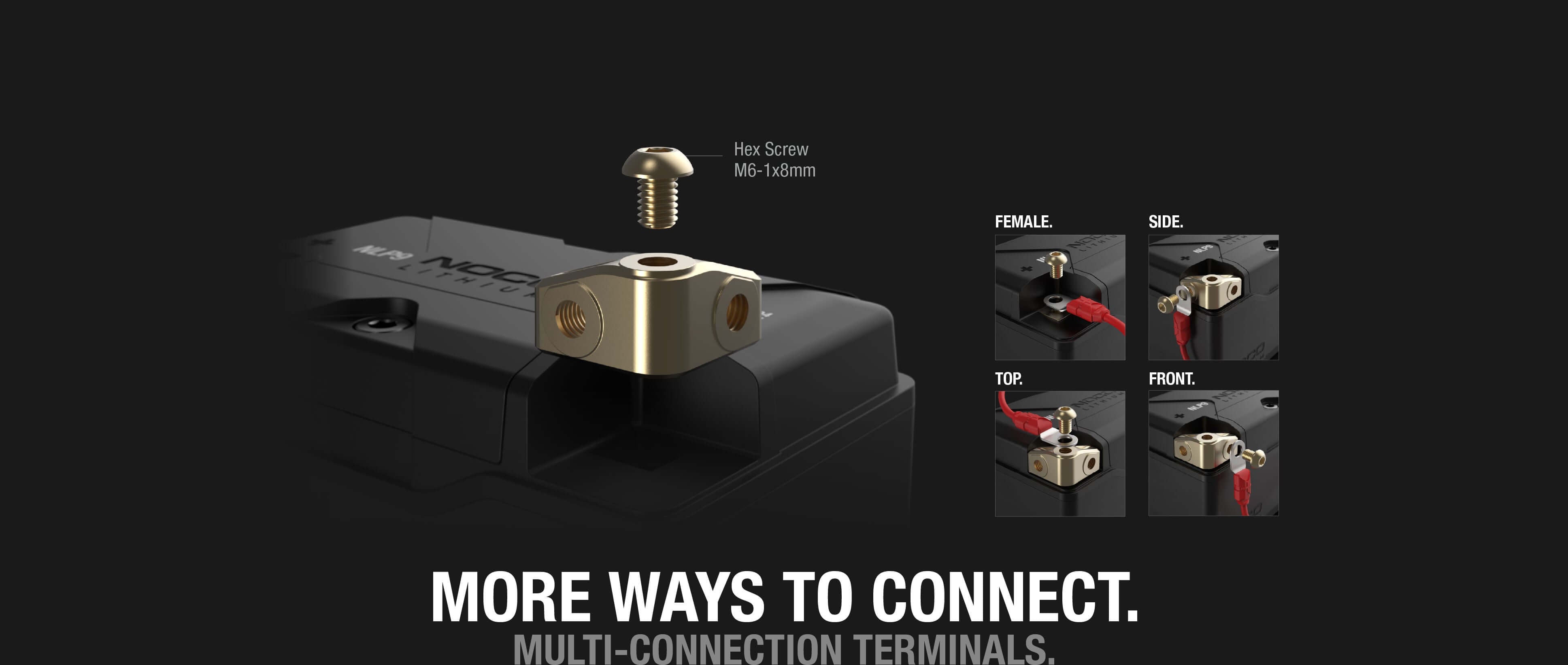 NOCO Lithium NLP9 Battery with multi-connection terminals for versatile installation, available at Cabin Depot.