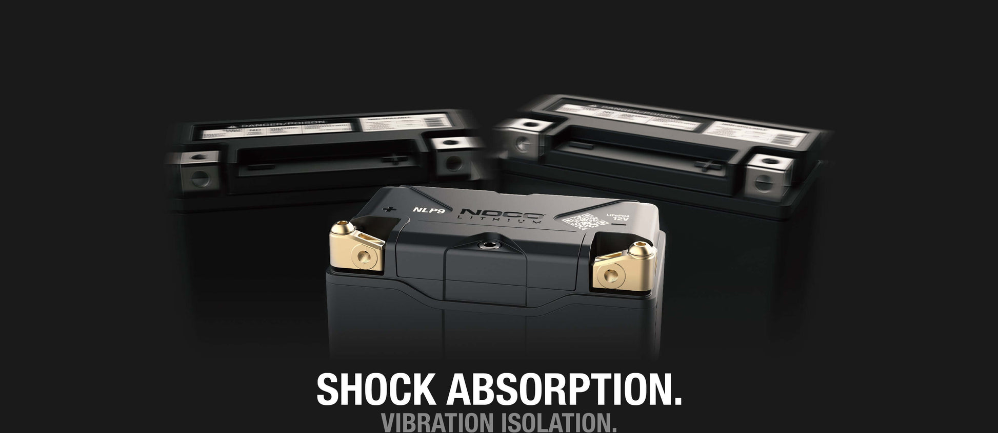 NOCO Lithium NLP9 Powersports Battery with shock absorption and vibration isolation, available at Cabin Depot.