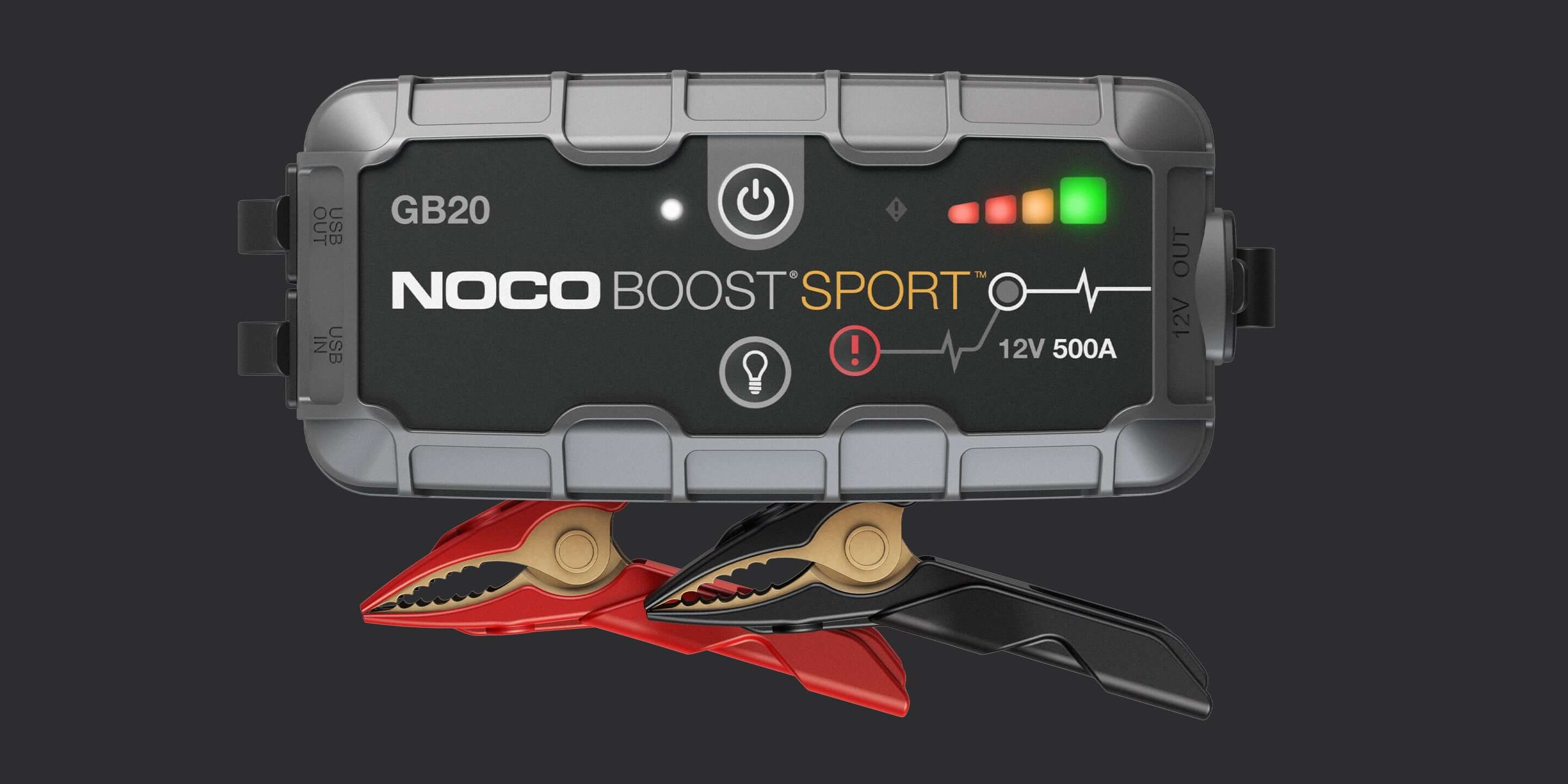 NOCO 12V 500A Boost Jump Starter GB20 with spark-proof connections and reverse polarity protection from Cabin Depot.