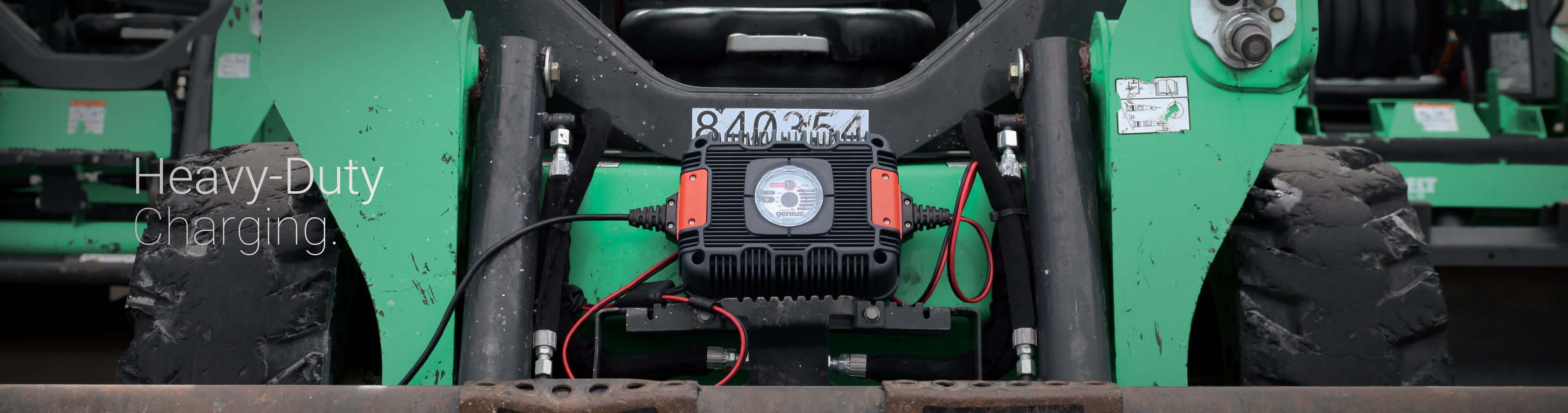 Industrial vehicle with NOCO 24V 40A UltraSafe Battery Charger by Cabin Depot for heavy-duty charging