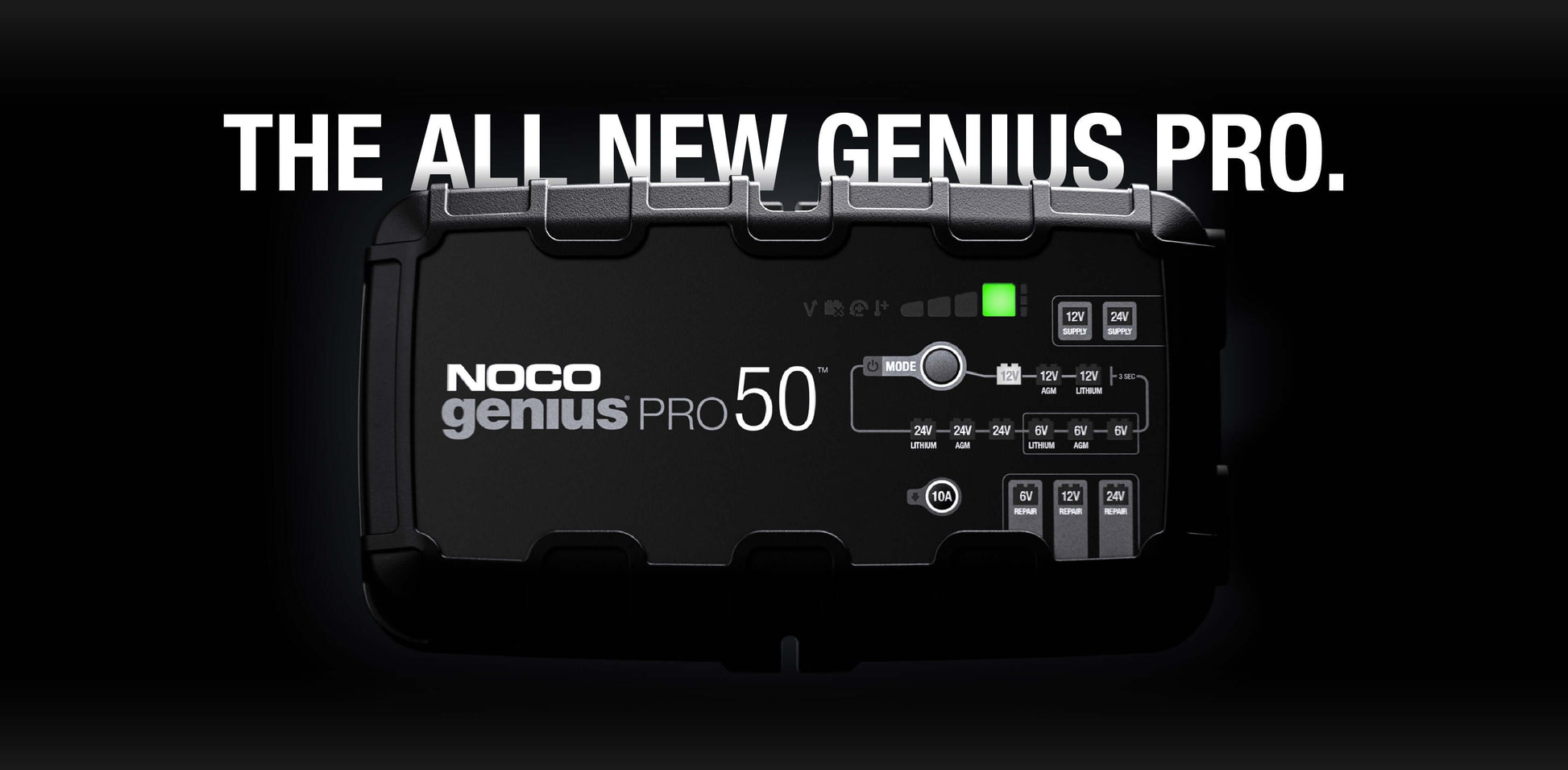NOCO GENIUSPRO50 50A smart battery charger, maintainer, and desulfator for automotive and marine use at Cabin Depot