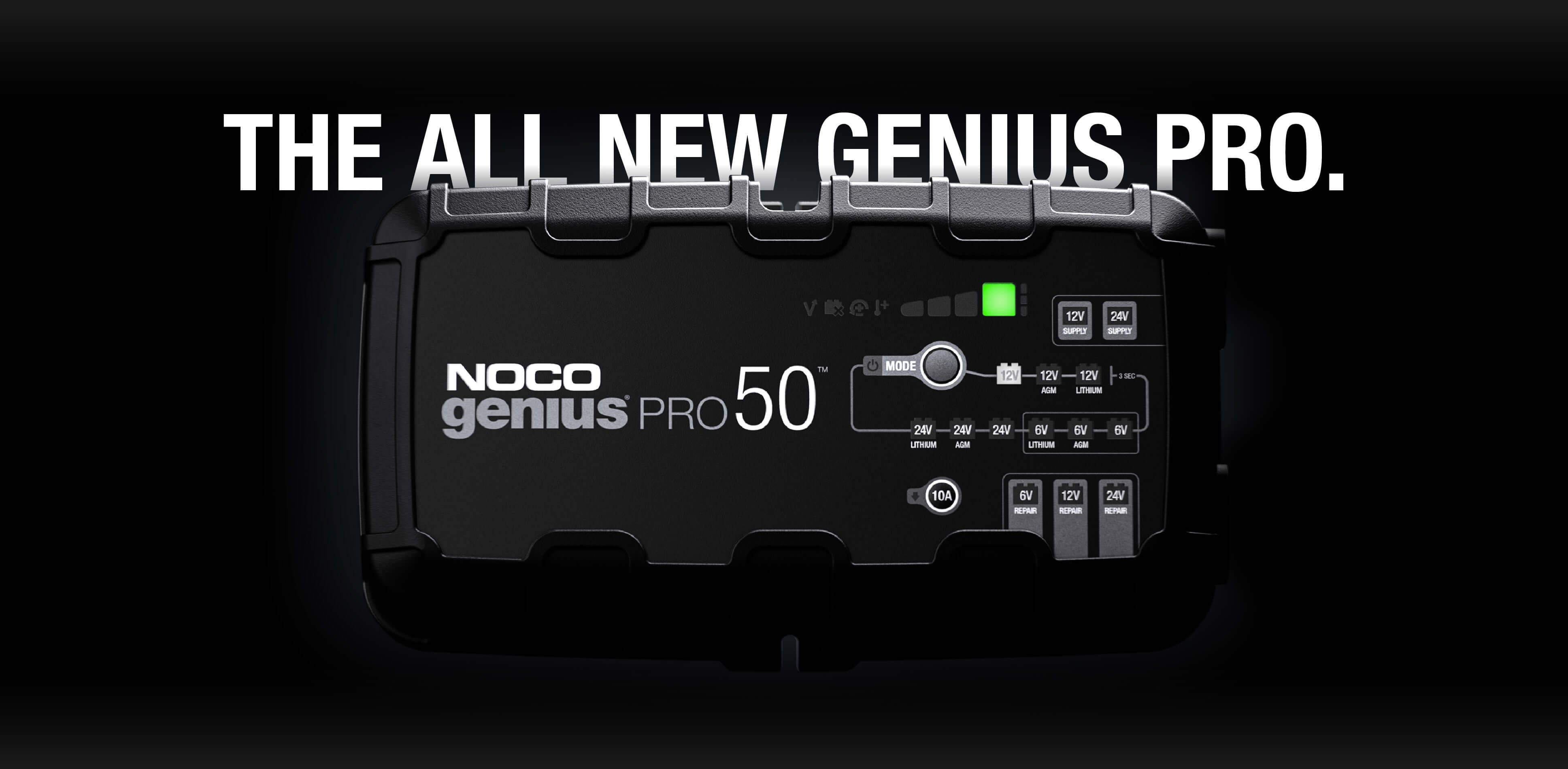NOCO GENIUSPRO50 50A smart battery charger, maintainer, and desulfator for automotive and marine use at Cabin Depot