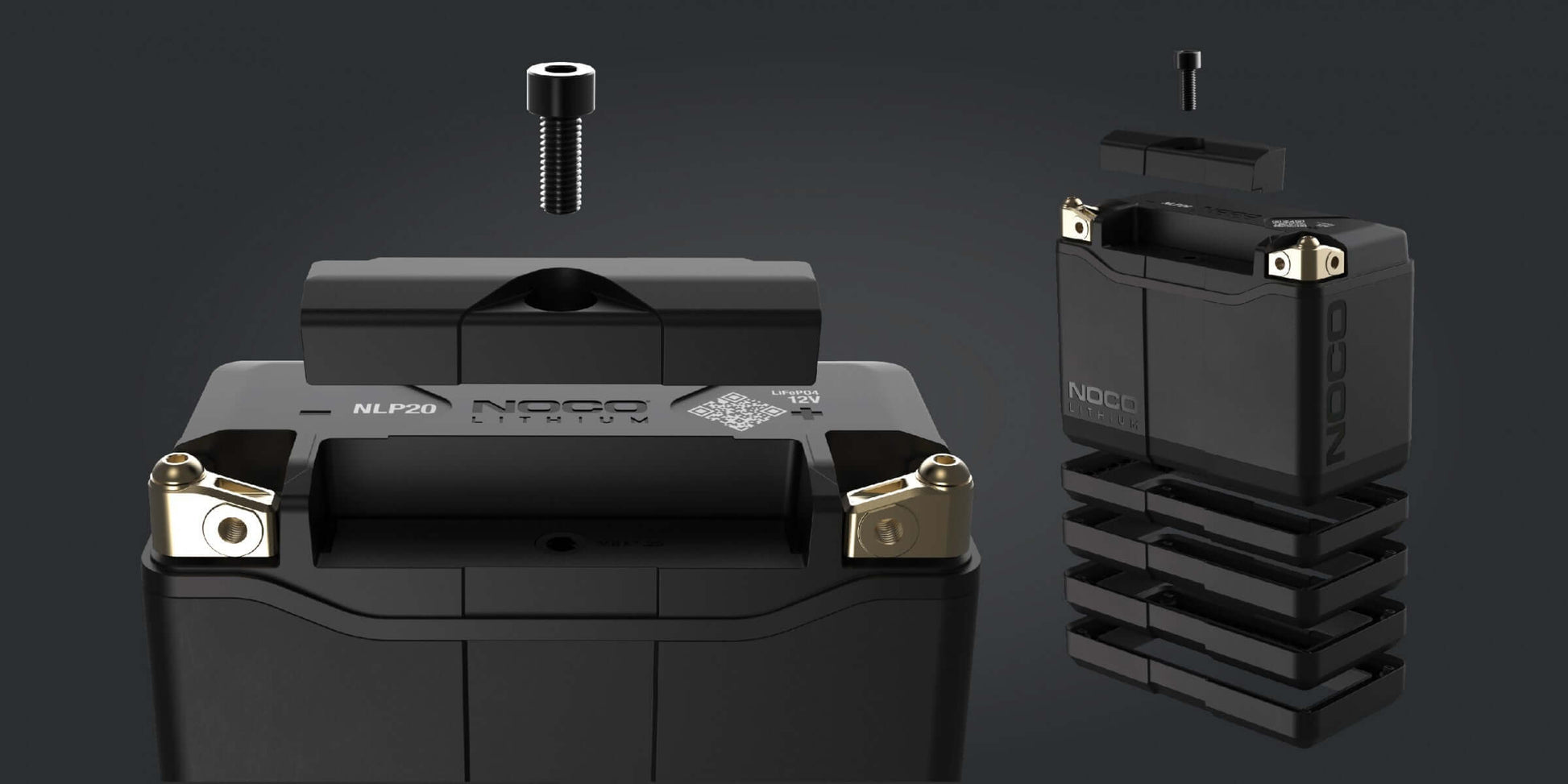 NOCO Group 20 Lithium Powersports Battery with 600A starting power, available at Cabin Depot, maintenance-free design.