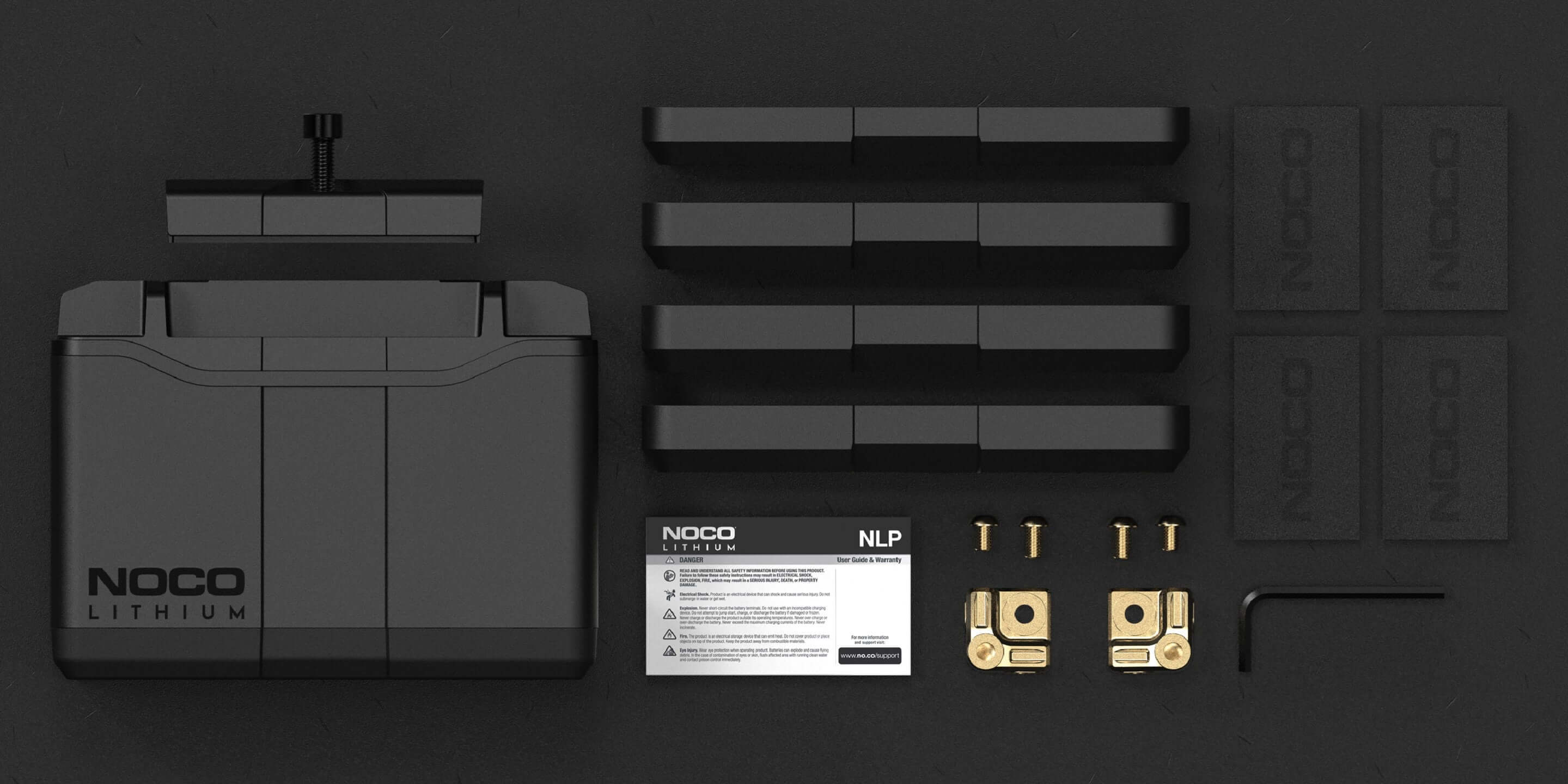 NOCO Group 20 Lithium Powersport Battery with accessories, 600A, available at Cabin Depot, optimal for motorcycles.