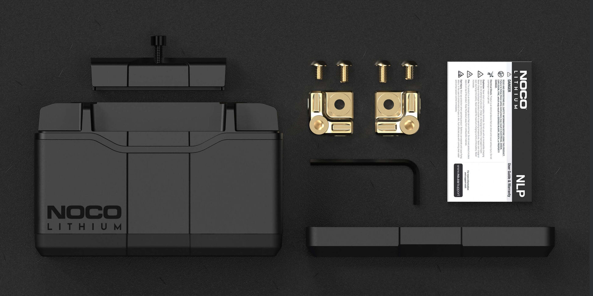 NOCO Group 9 Lithium Powersports Battery with components from Cabin Depot