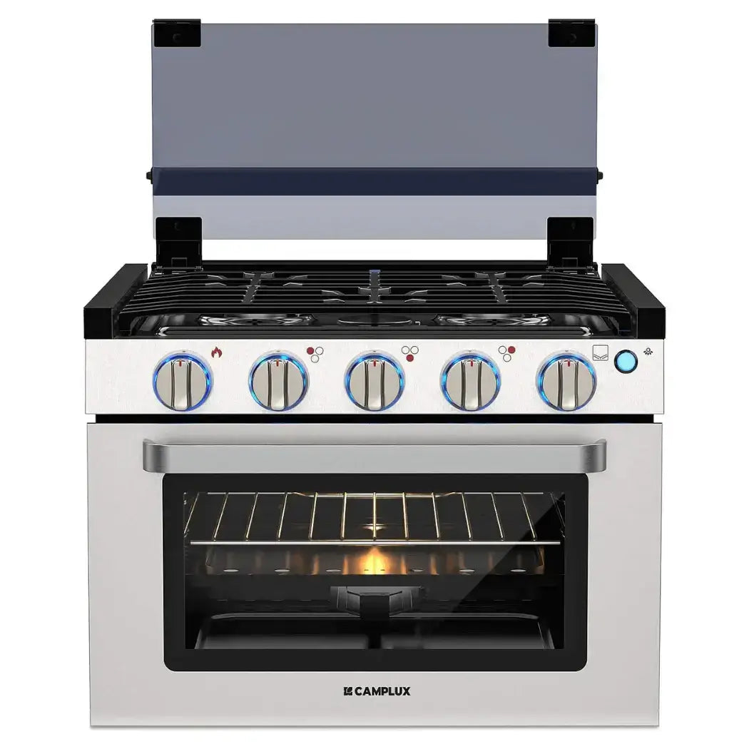 Camplux 3 Burner Gas Cooktop with Oven, Stainless Steel, RV Range, Cabin Depot