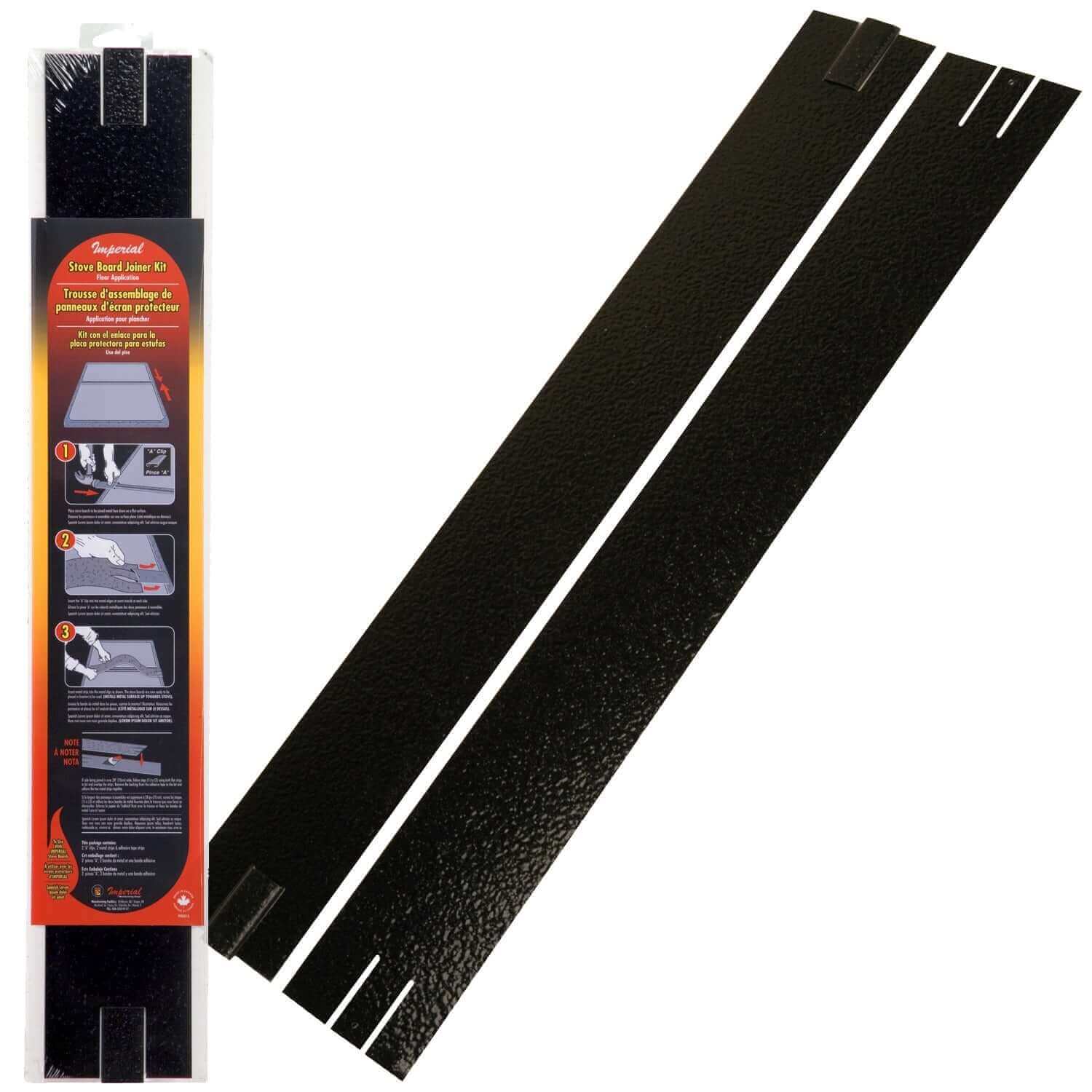 Imperial Stove Board Joiner Kit with clips and metal strips, perfect for cabin setups, available at Cabin Depot.