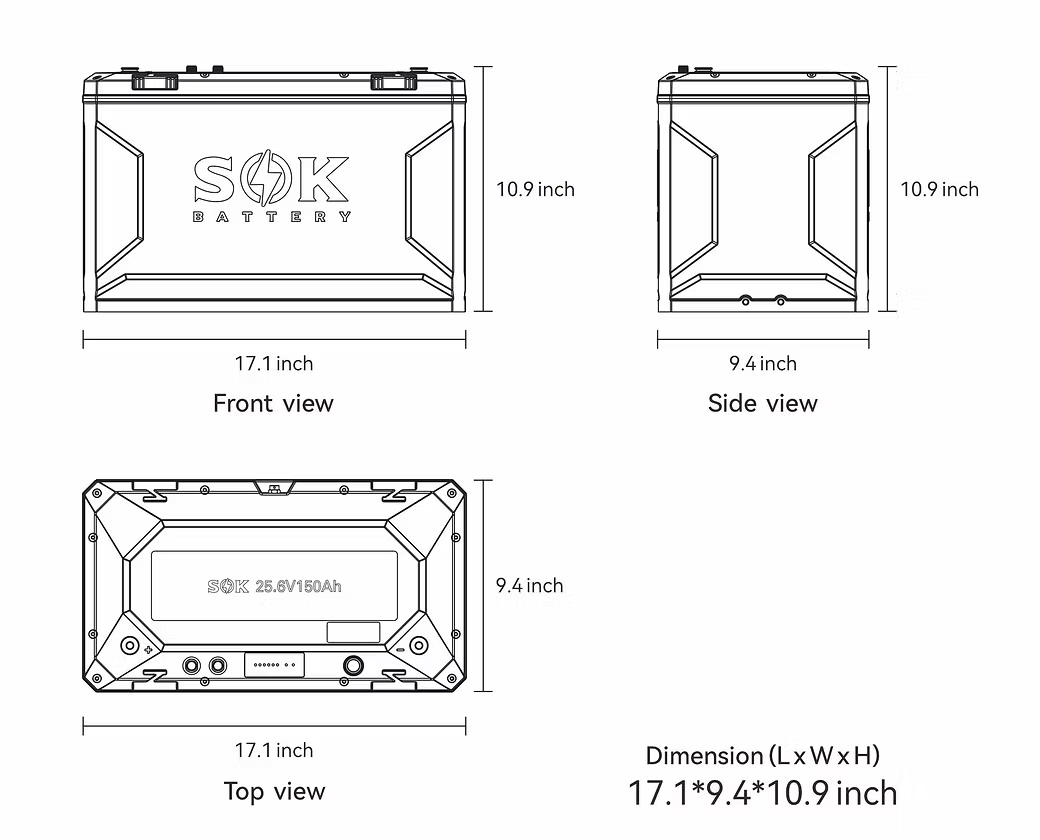 SOK Battery 24V 150Ah LiFePO4 Battery With Built-In Heater